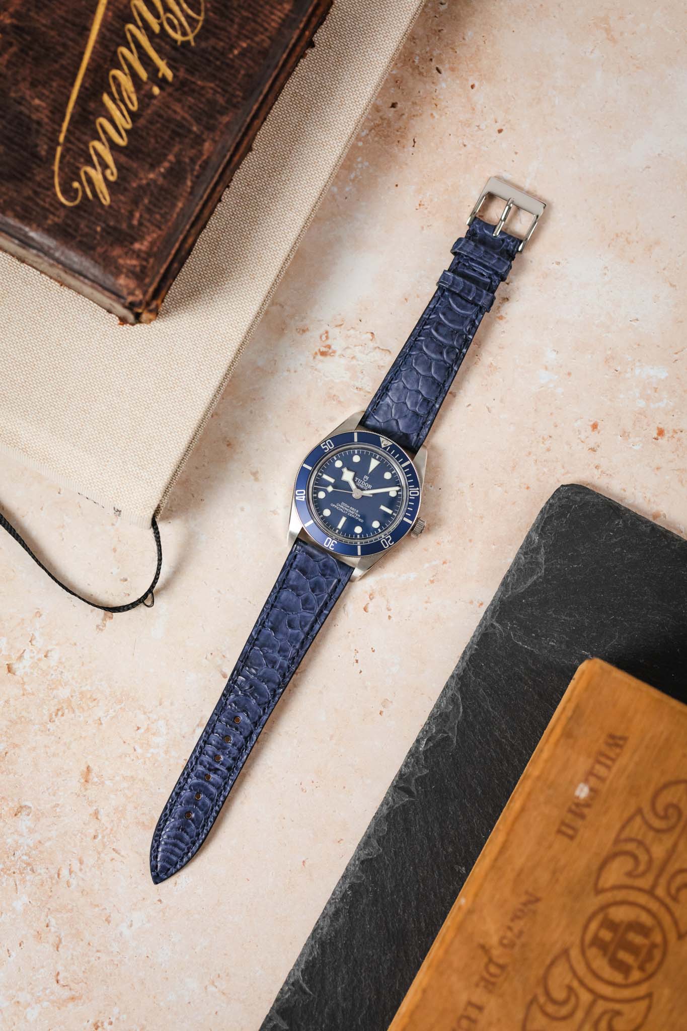 Classic Gallo Leather Watch Strap in Matte Petrol Blue - Image 8