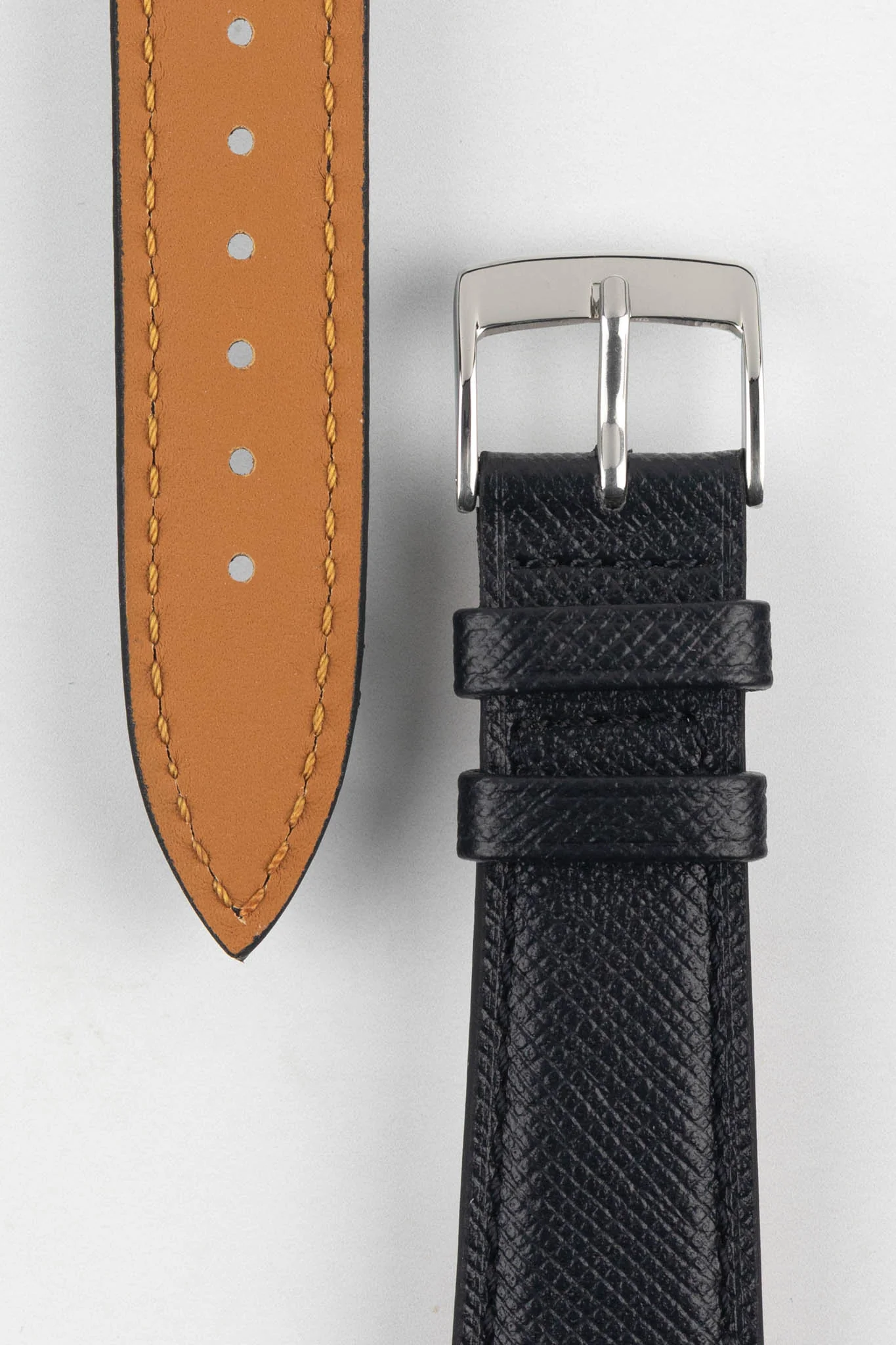 Classic Saffiano Leather Watch Strap in Black - Image 3