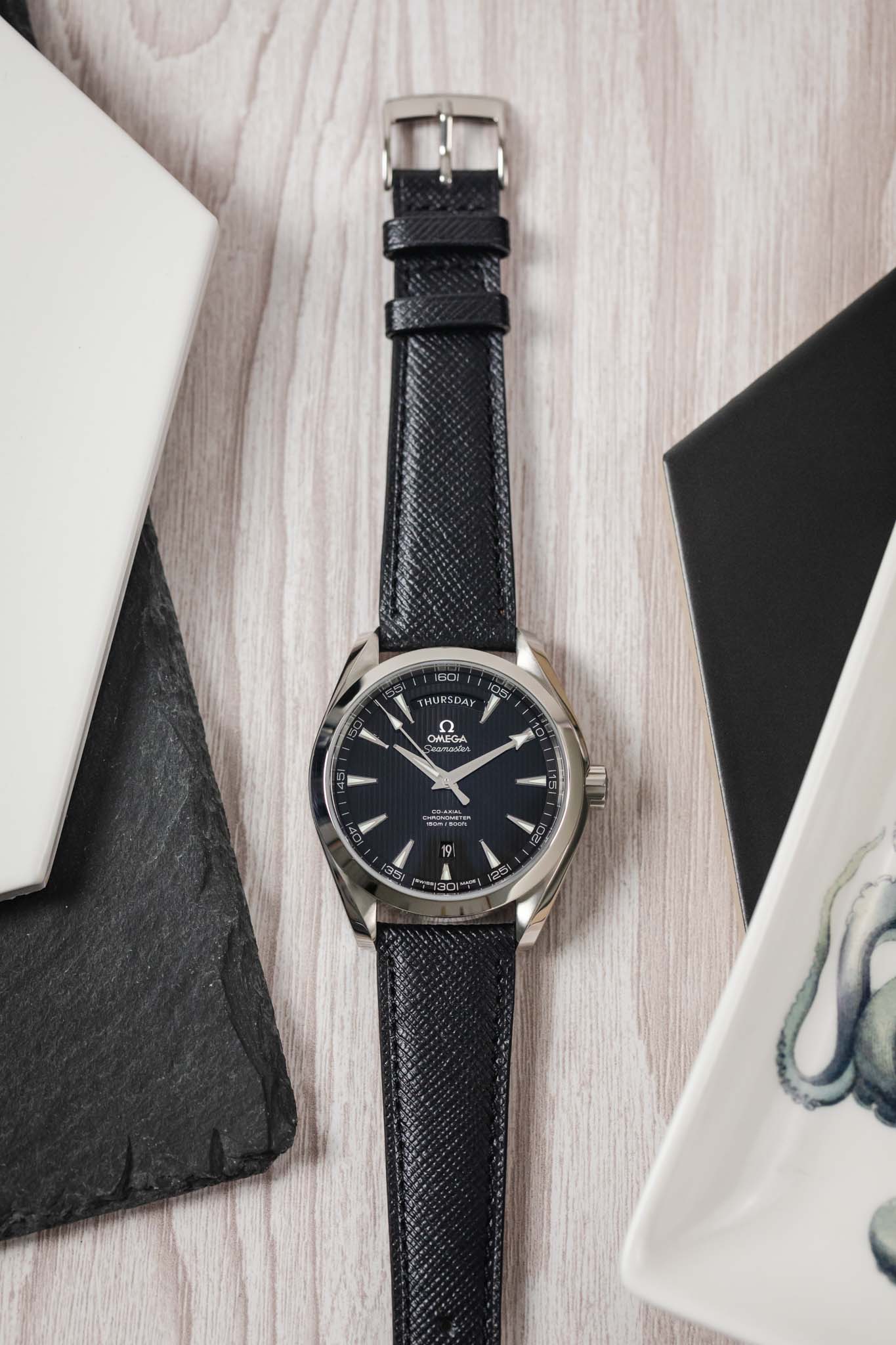 Classic Saffiano Leather Watch Strap in Black - Image 8
