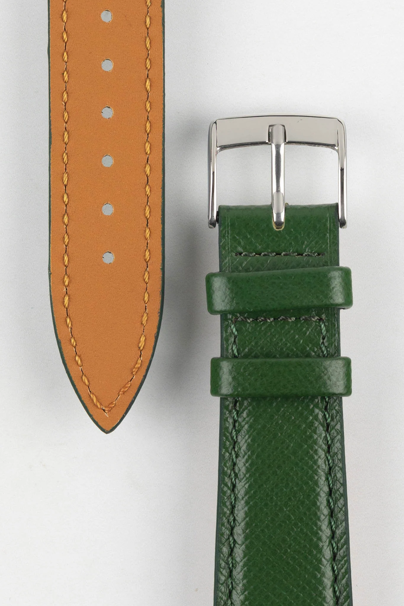 Classic Saffiano Leather Watch Strap in British Green - Image 3