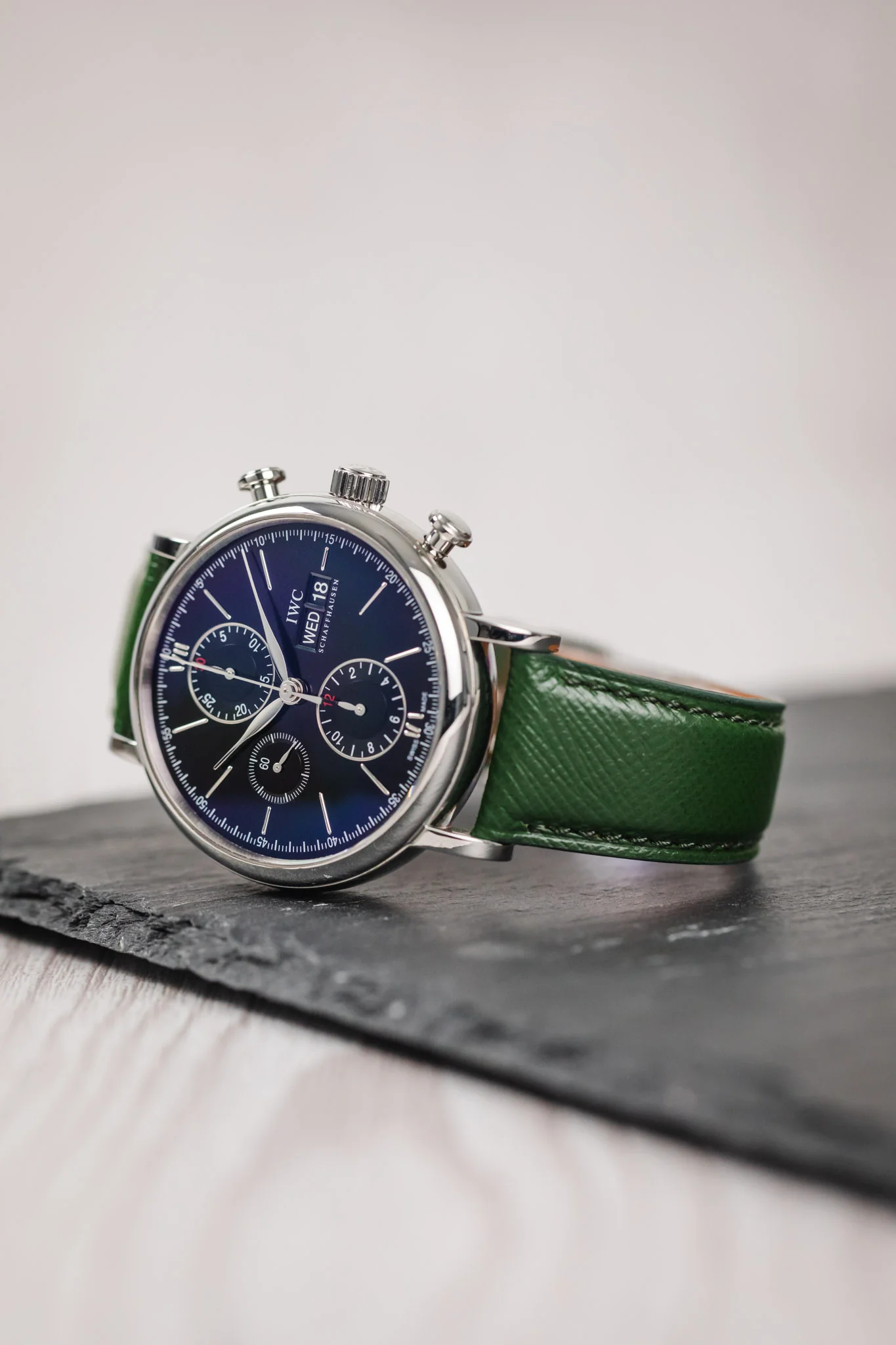 Classic Saffiano Leather Watch Strap in British Green - Image 4