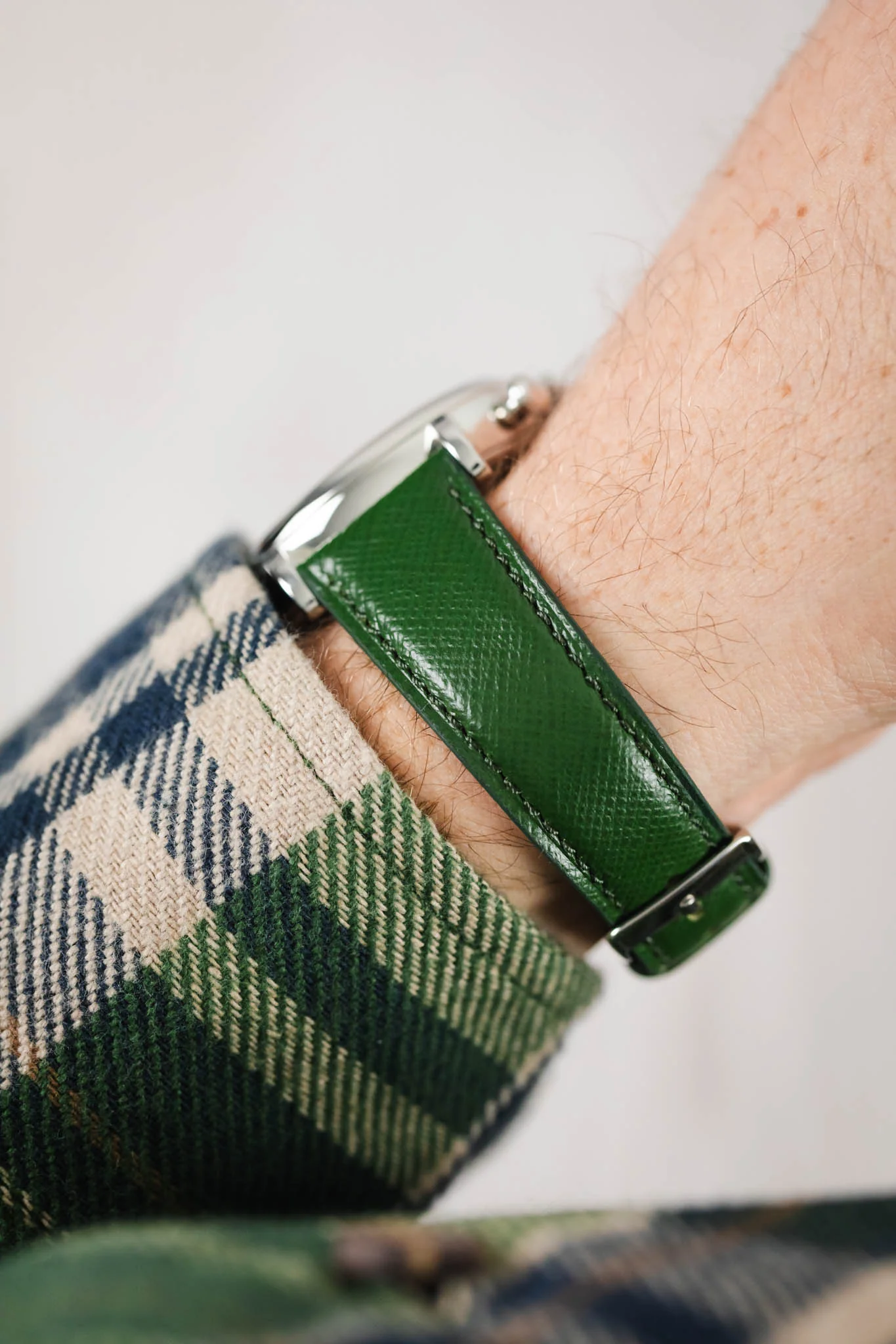 Classic Saffiano Leather Watch Strap in British Green - Image 6
