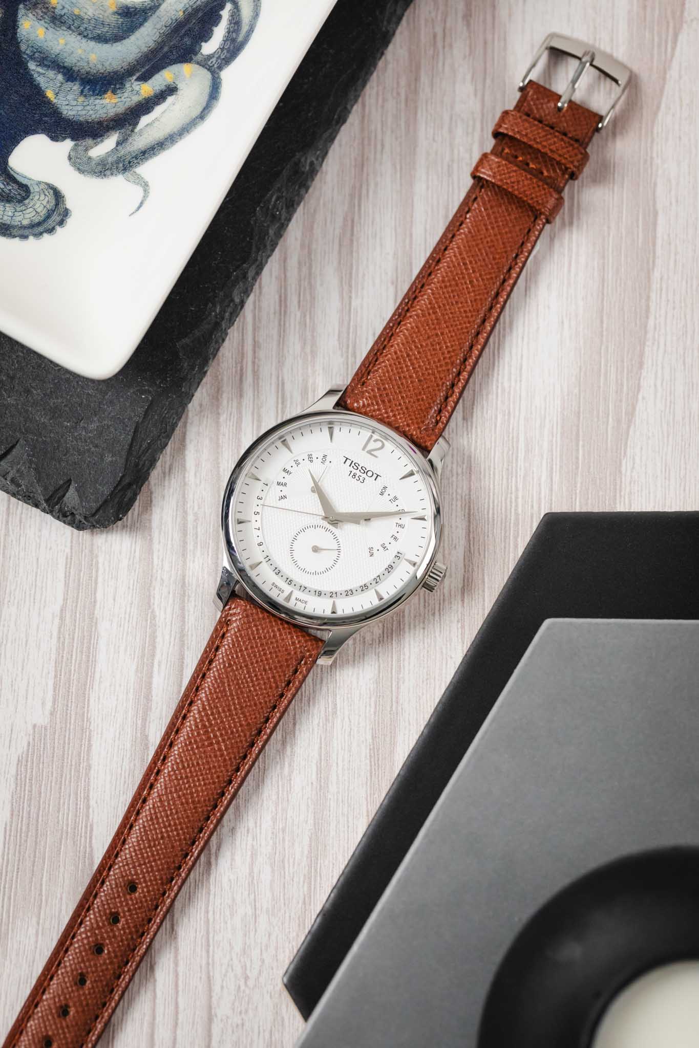 Classic Saffiano Leather Watch Strap in Cognac - Image 8