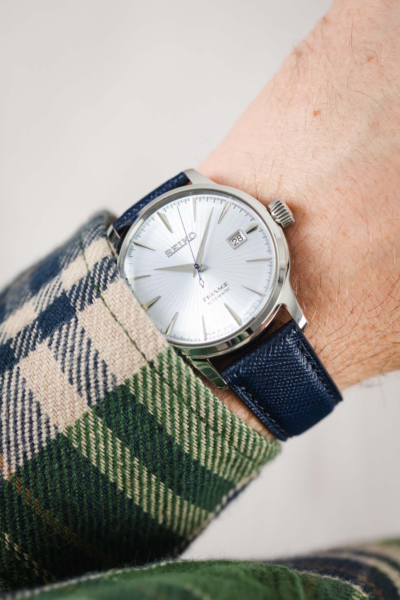 Classic Saffiano Leather Watch Strap in Marine Blue - Image 2