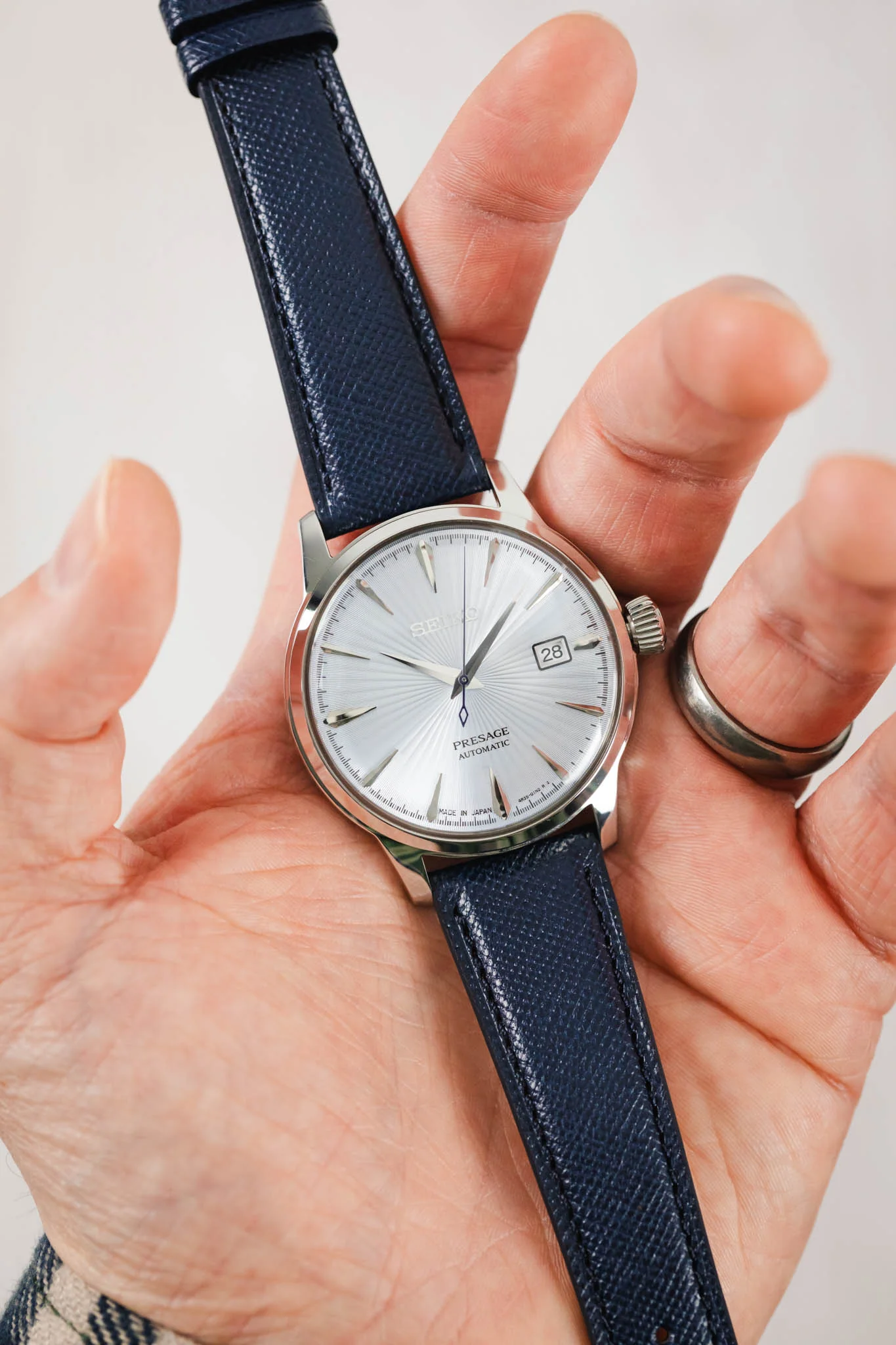Classic Saffiano Leather Watch Strap in Marine Blue - Image 6
