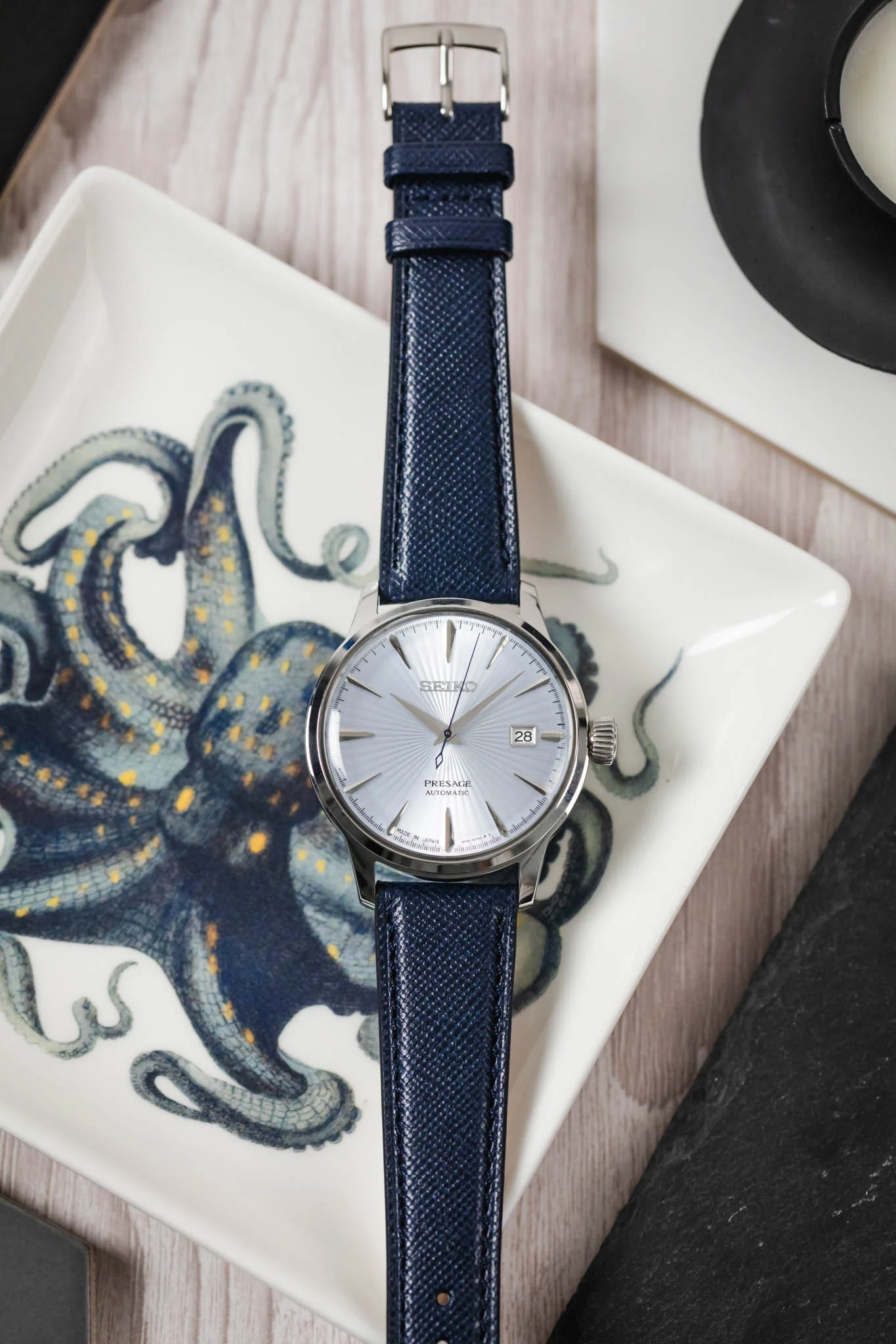Classic Saffiano Leather Watch Strap in Marine Blue - Image 8