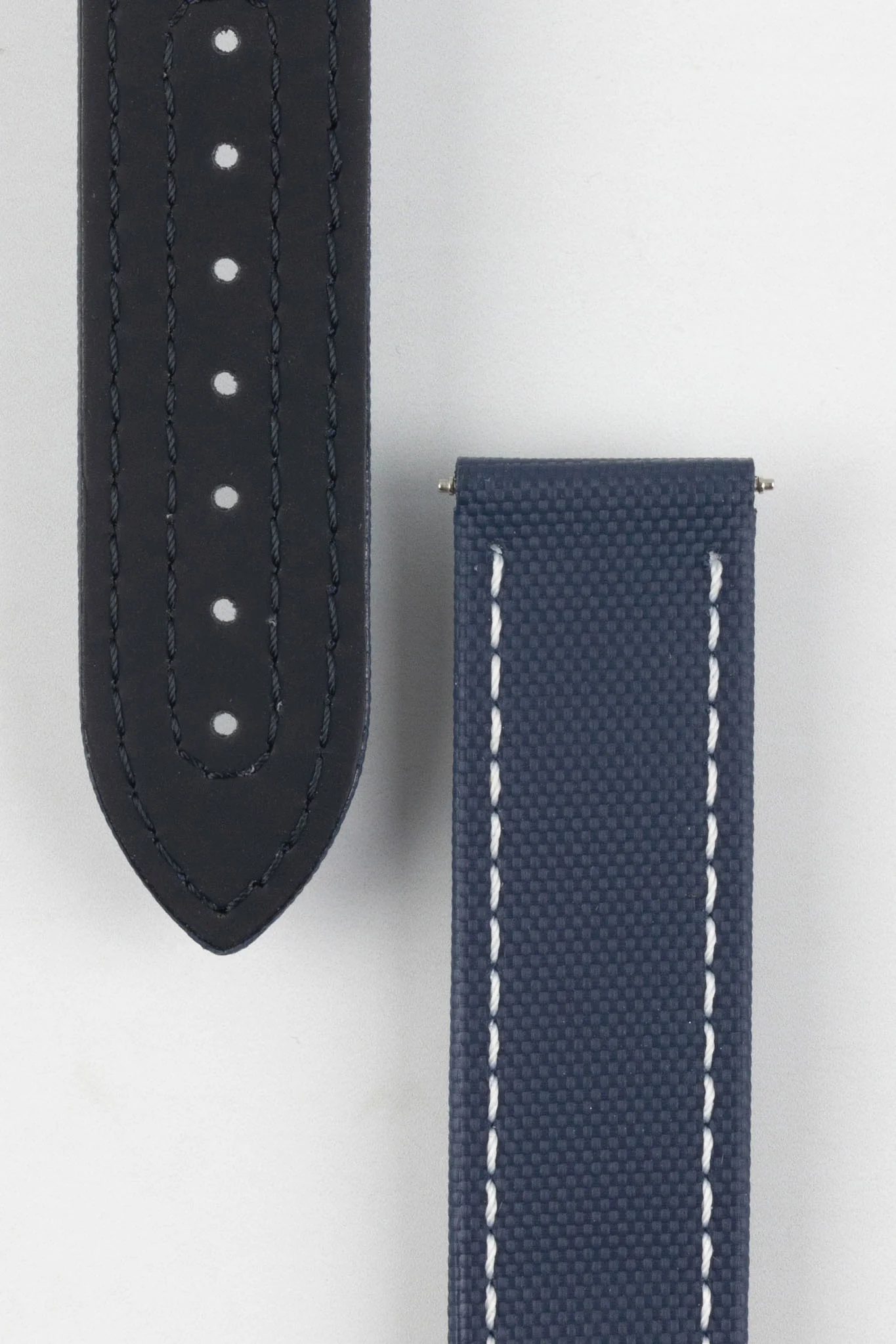 Artem Straps Loop-less™ Navy Blue Sailcloth Watch Strap with White Stitching - Image 3