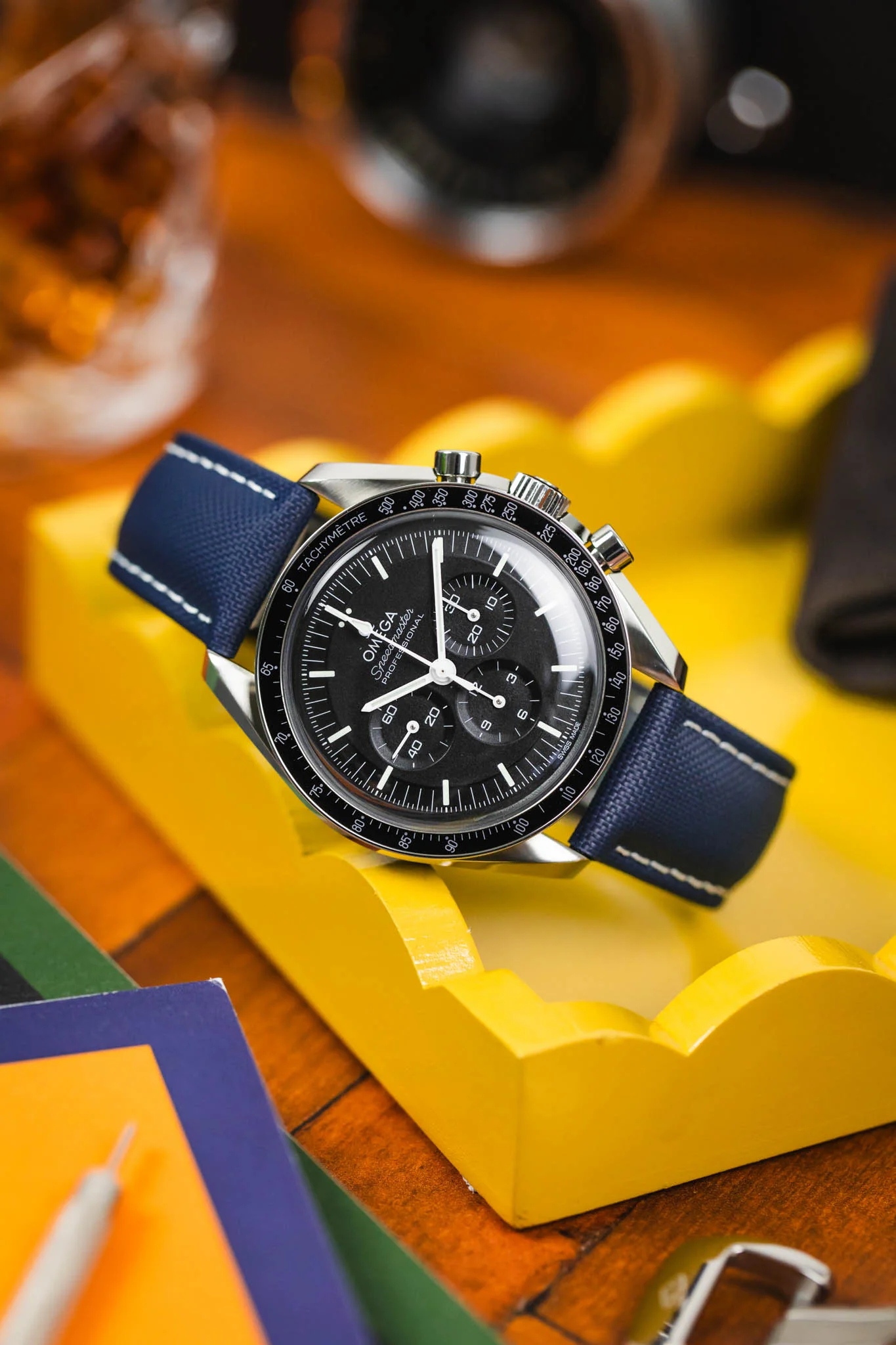 Artem Straps Loop-less™ Navy Blue Sailcloth Watch Strap with White Stitching - Image 4