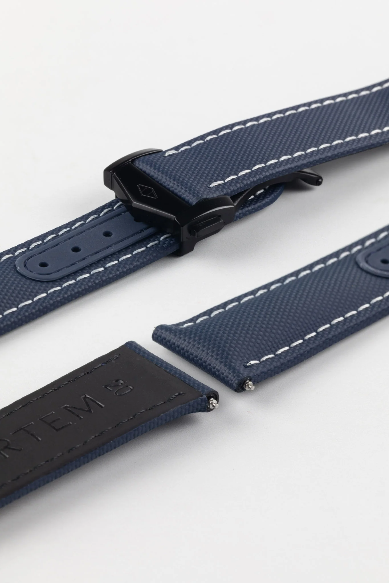 Artem Straps Loop-less™ Navy Blue Sailcloth Watch Strap with White Stitching - Image 5