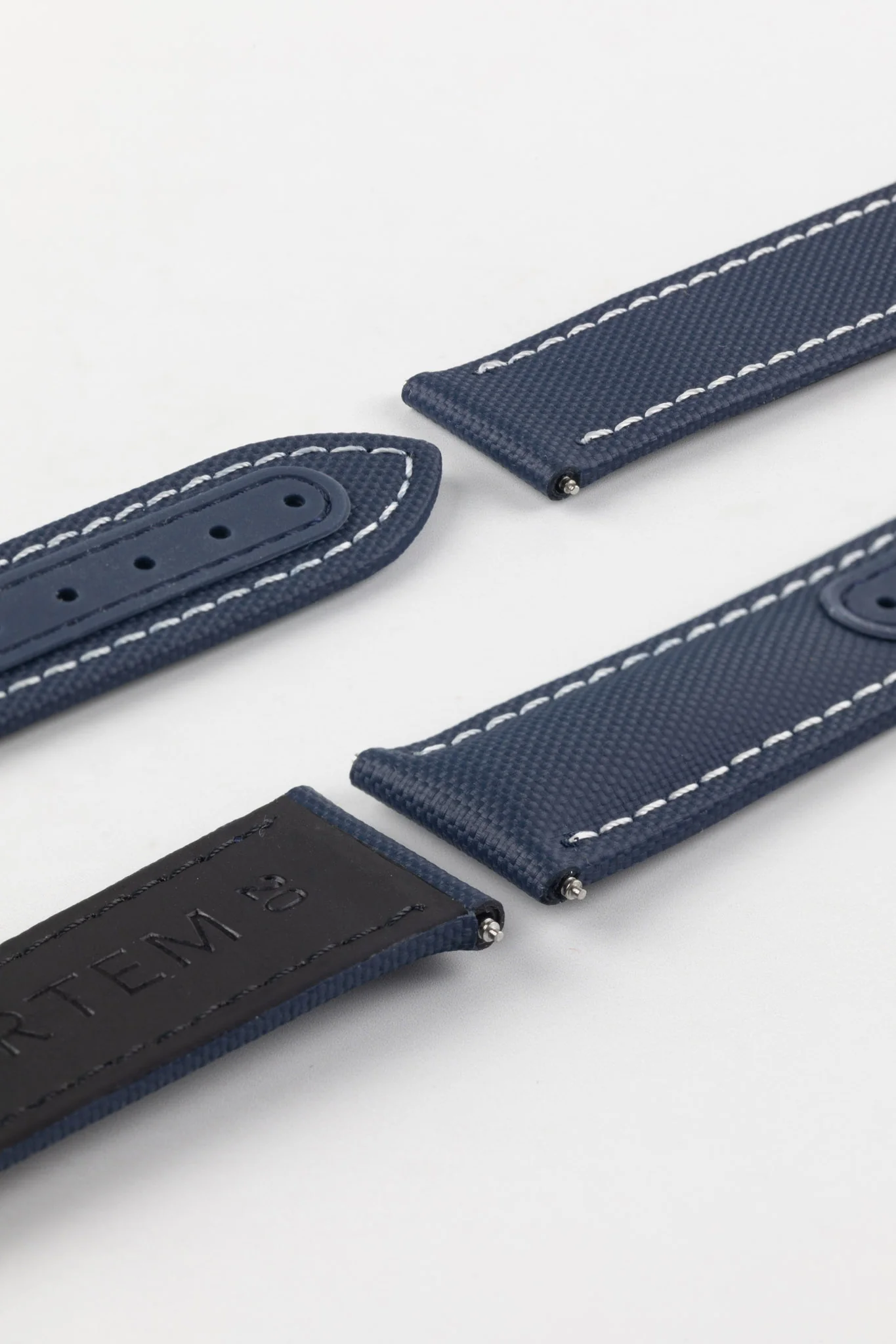 Artem Straps Loop-less™ Navy Blue Sailcloth Watch Strap with White Stitching - Image 6