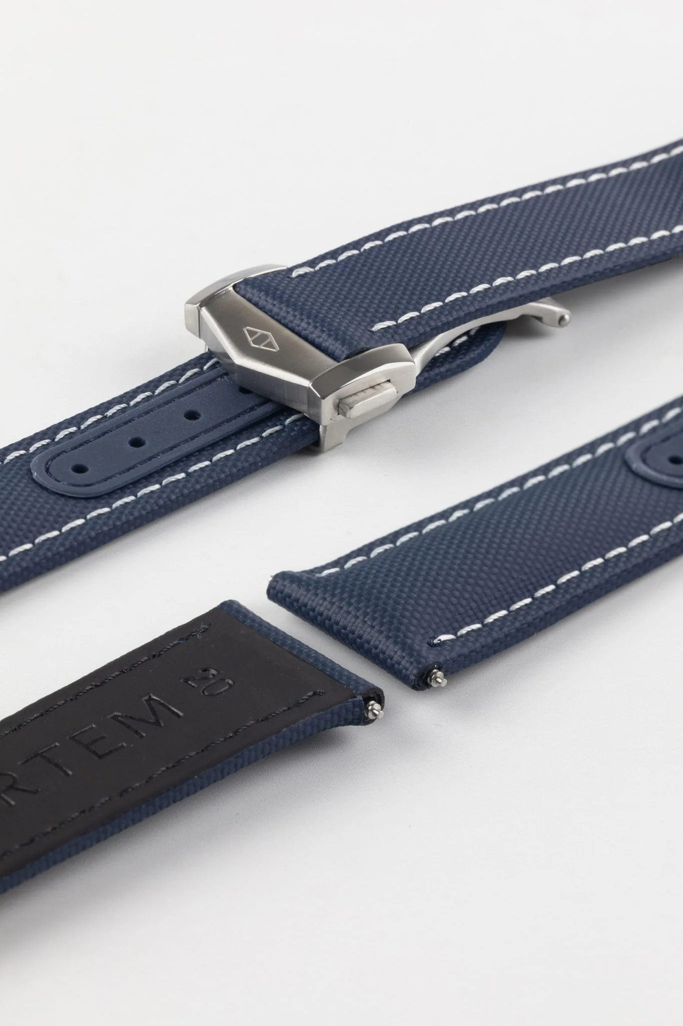 Artem Straps Loop-less™ Navy Blue Sailcloth Watch Strap with White Stitching - Image 7