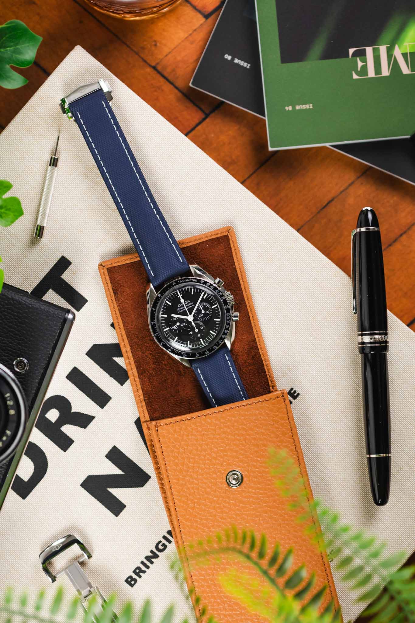 Artem Straps Loop-less™ Navy Blue Sailcloth Watch Strap with White Stitching - Image 8