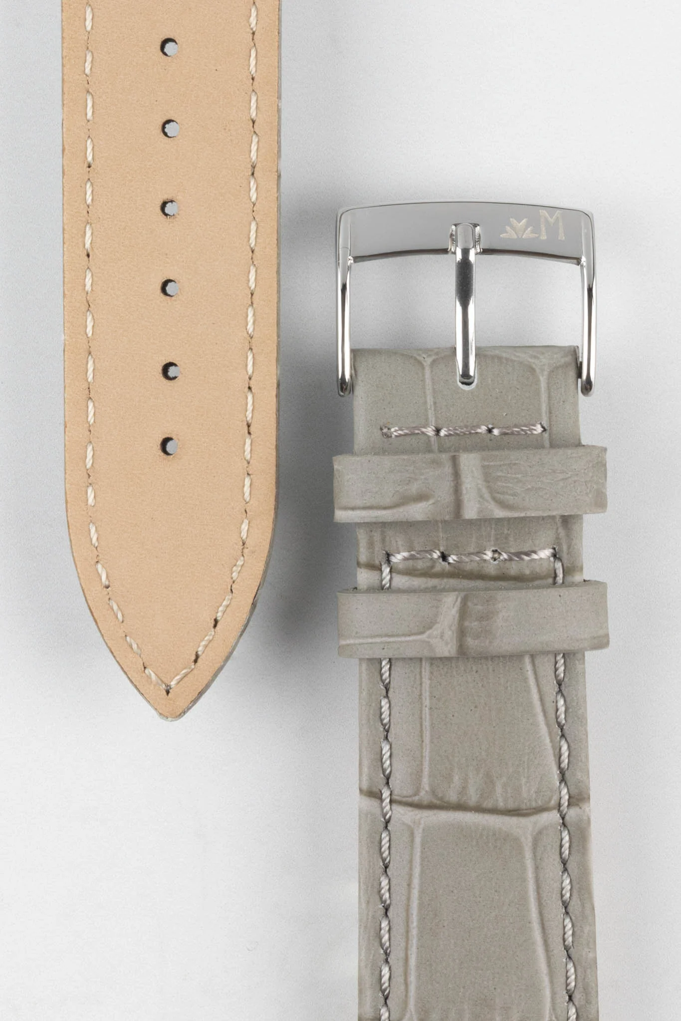 Morellato BOLLE Alligator-Embossed Calfskin Leather Watch Strap in LIGHT GREY - Image 3