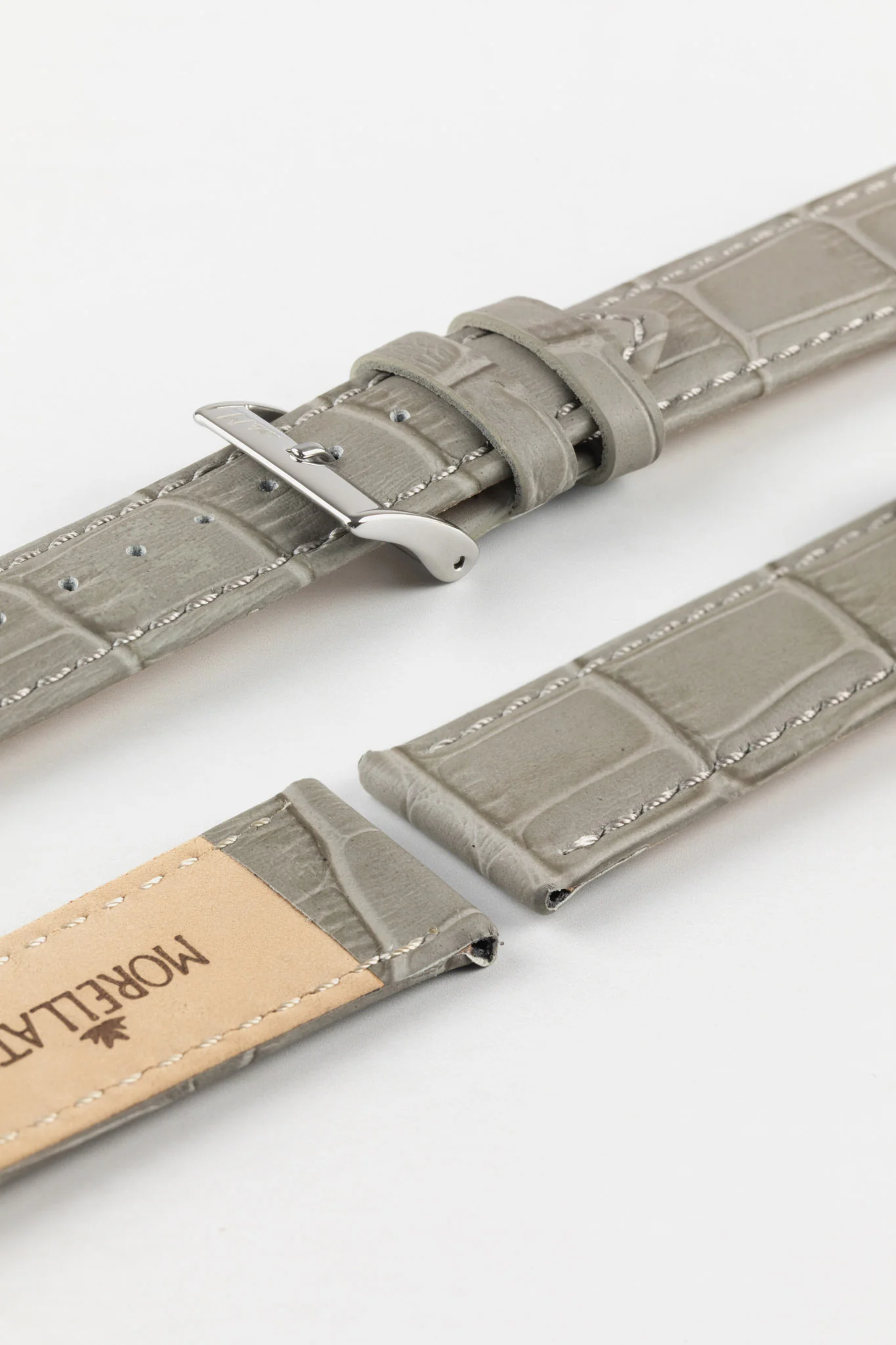 Morellato BOLLE Alligator-Embossed Calfskin Leather Watch Strap in LIGHT GREY - Image 7