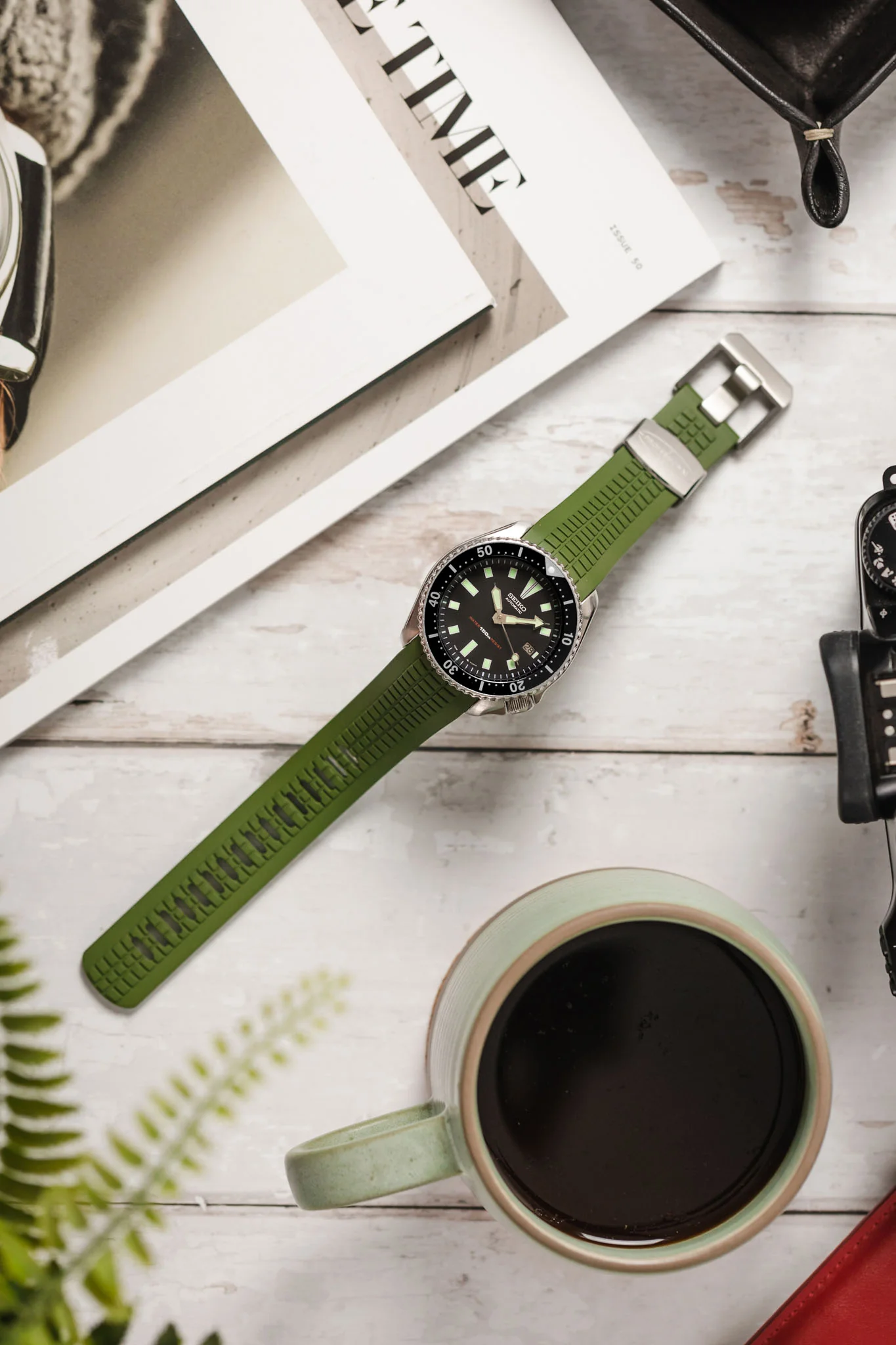 CRAFTER BLUE CB11 'Aquanaut' Rubber Watch Strap for Seiko SKX Series – GREEN - Image 4