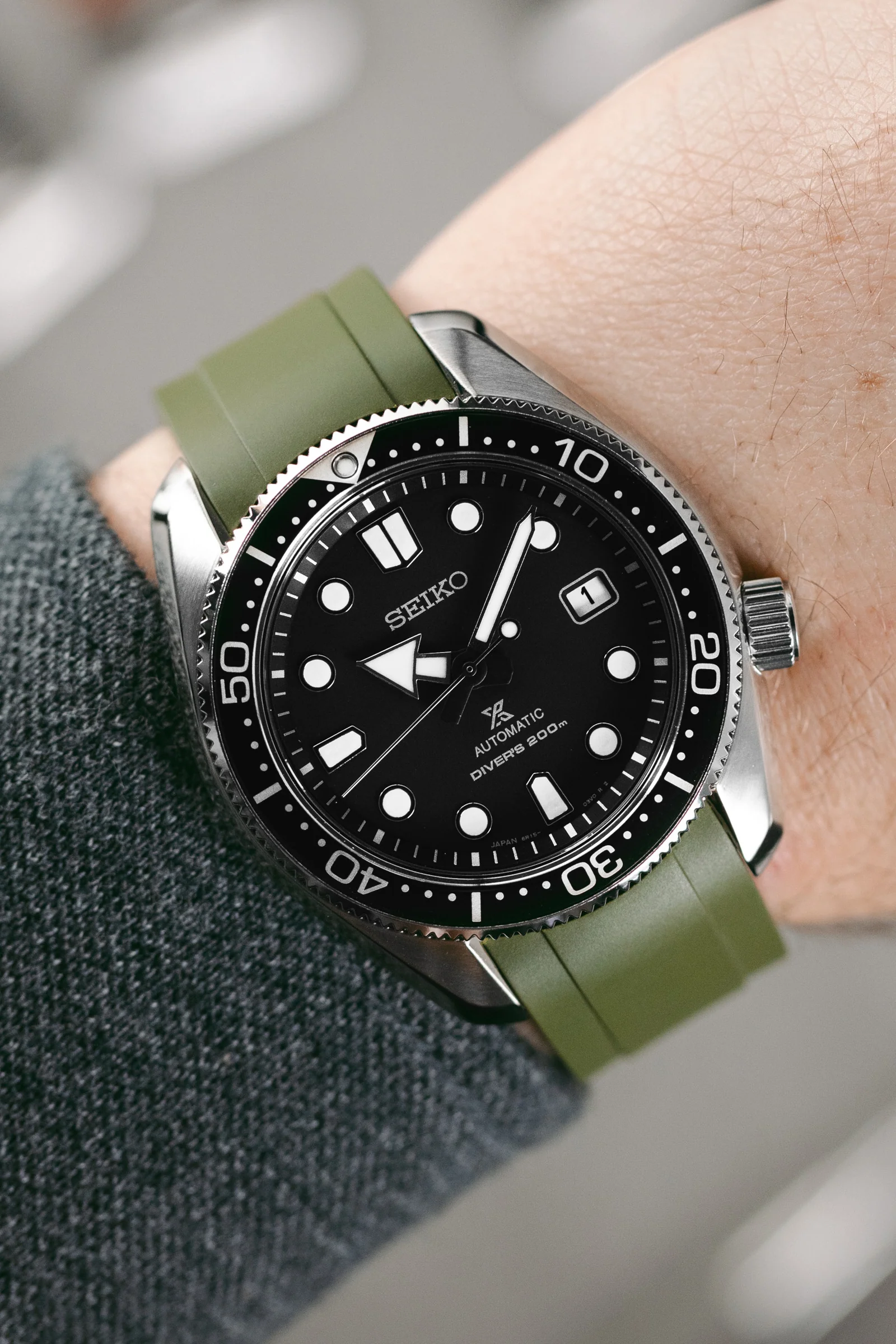 CRAFTER BLUE CB13 Rubber Watch Strap for Seiko Mini Turtle Series – GREEN with Rubber Keepers - Image 2