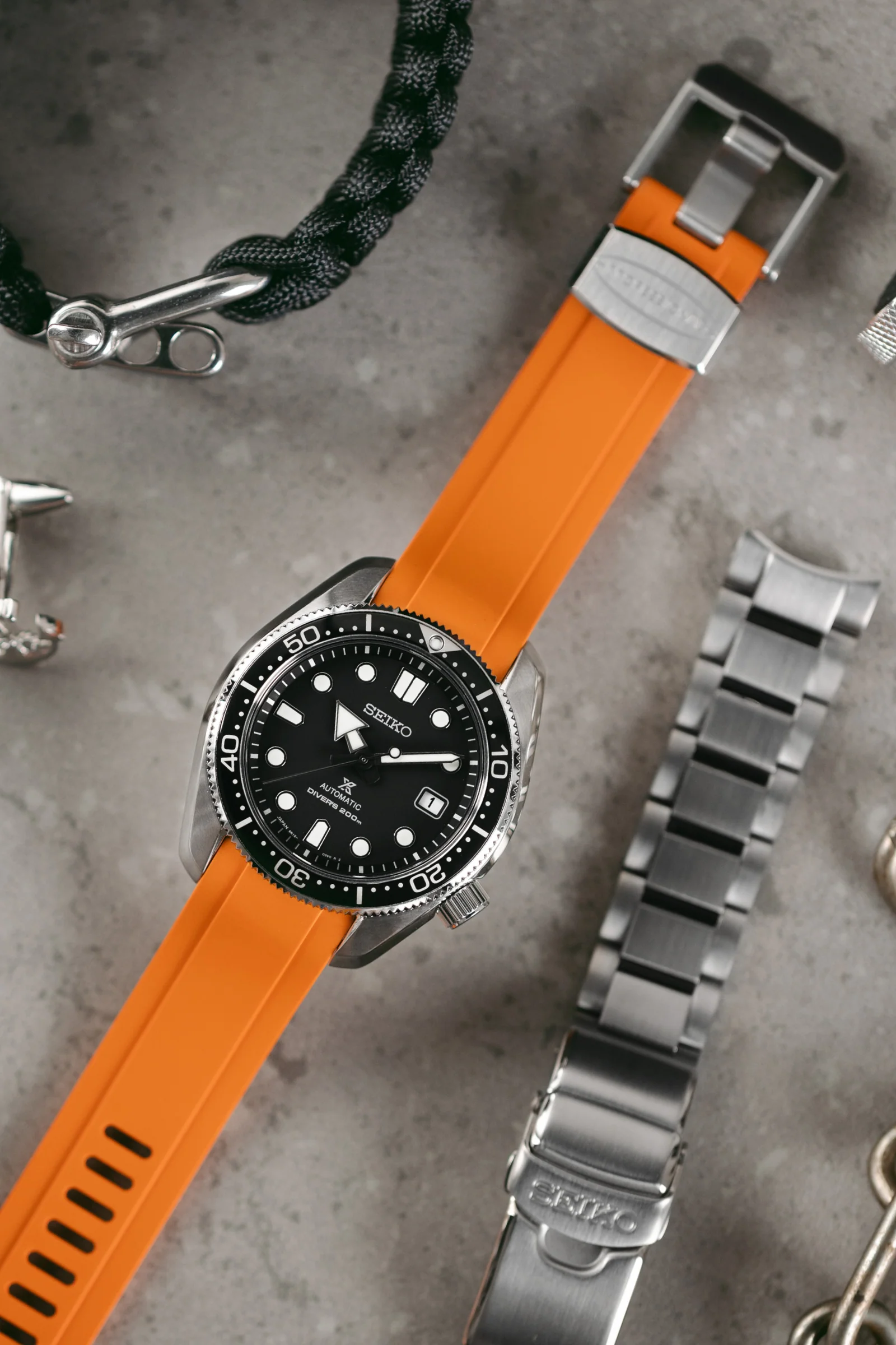 CRAFTER BLUE CB13 Rubber Watch Strap for Seiko Mini Turtle Series – ORANGE with Rubber Keepers - Image 2