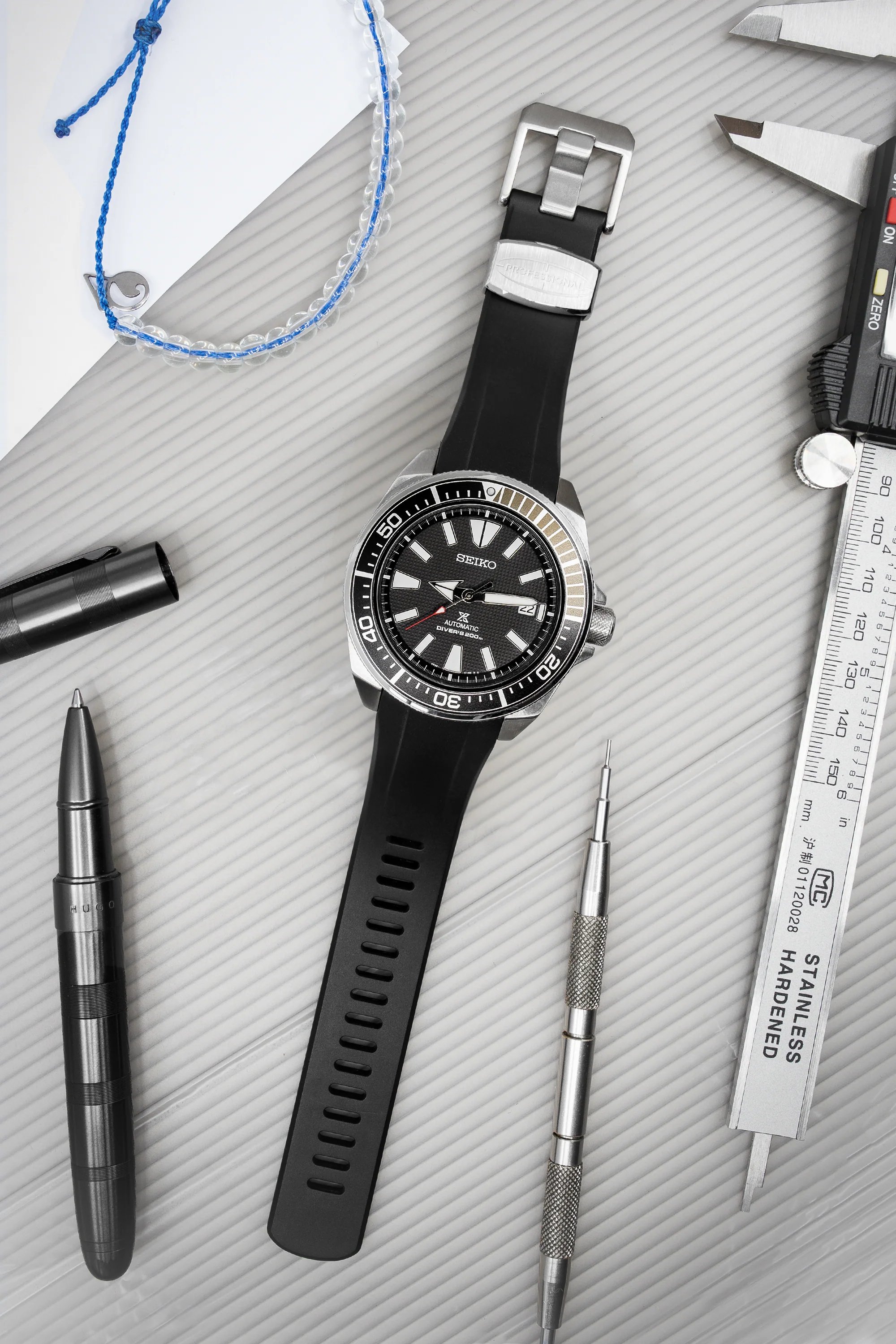 CRAFTER BLUE CB09 Rubber Watch Strap for Seiko "New" Samurai Series – BLACK - Image 2