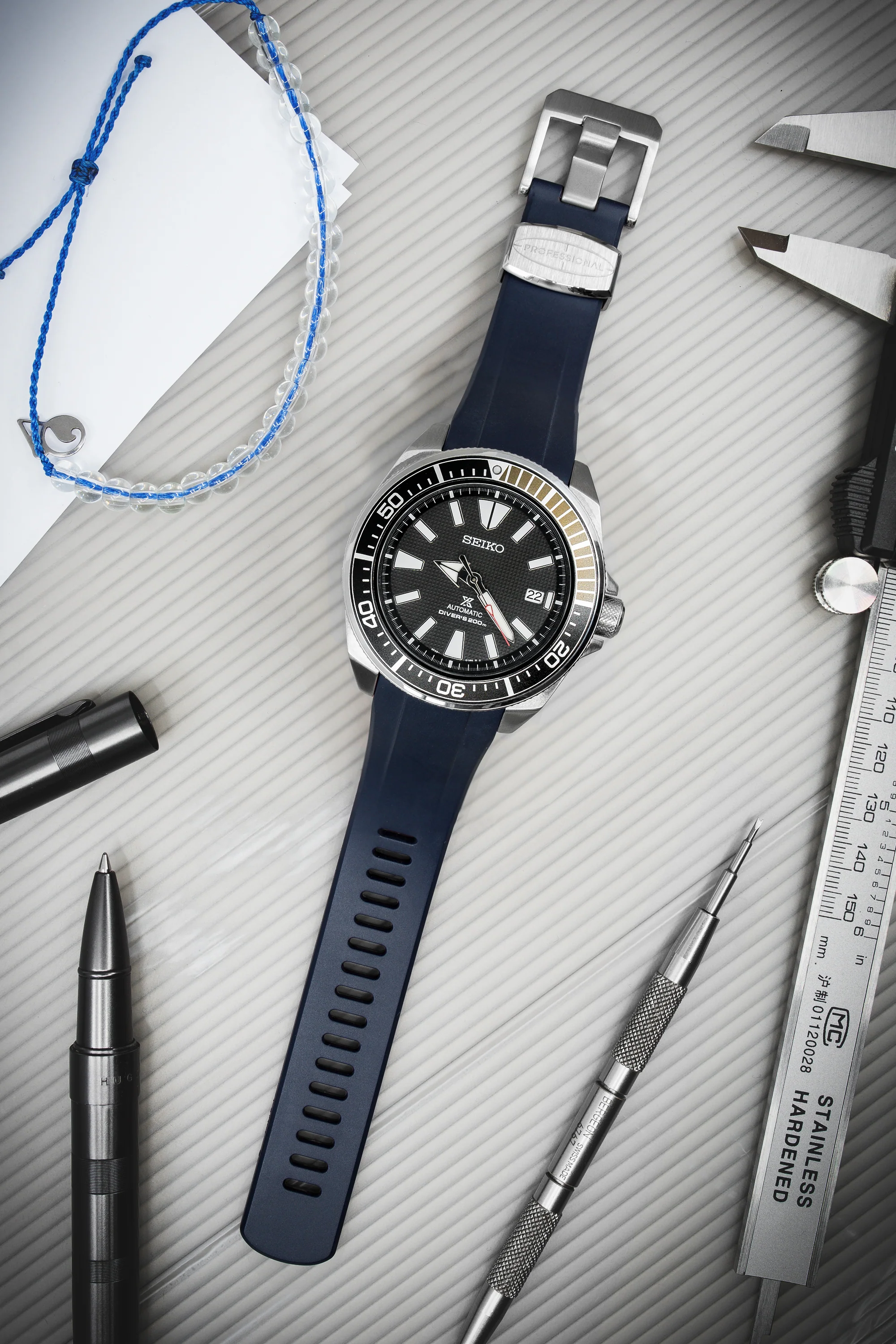CRAFTER BLUE CB09 Rubber Watch Strap for Seiko "New" Samurai Series – NAVY - Image 2