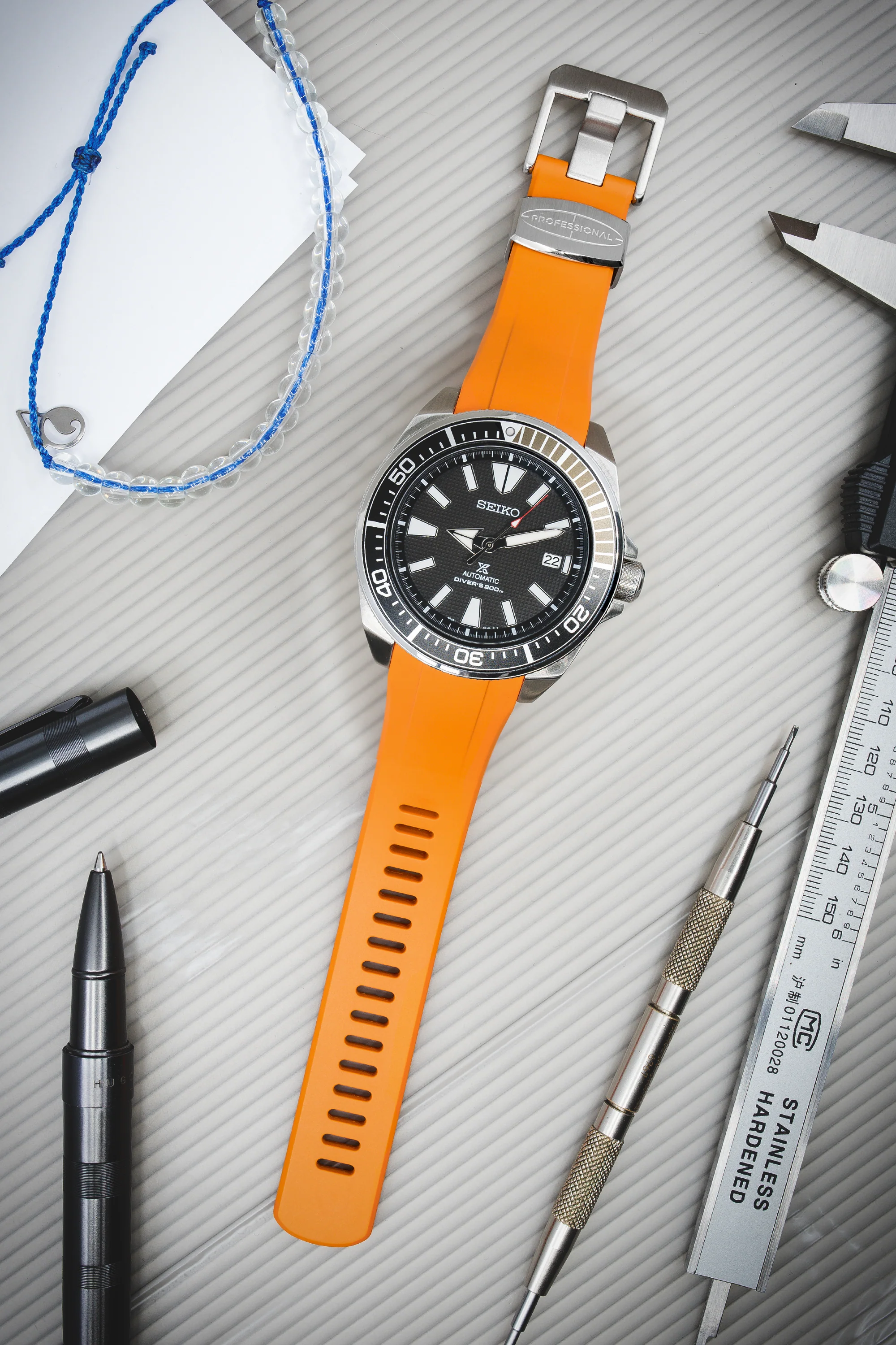 CRAFTER BLUE CB09 Rubber Watch Strap for Seiko "New" Samurai Series – ORANGE - Image 2