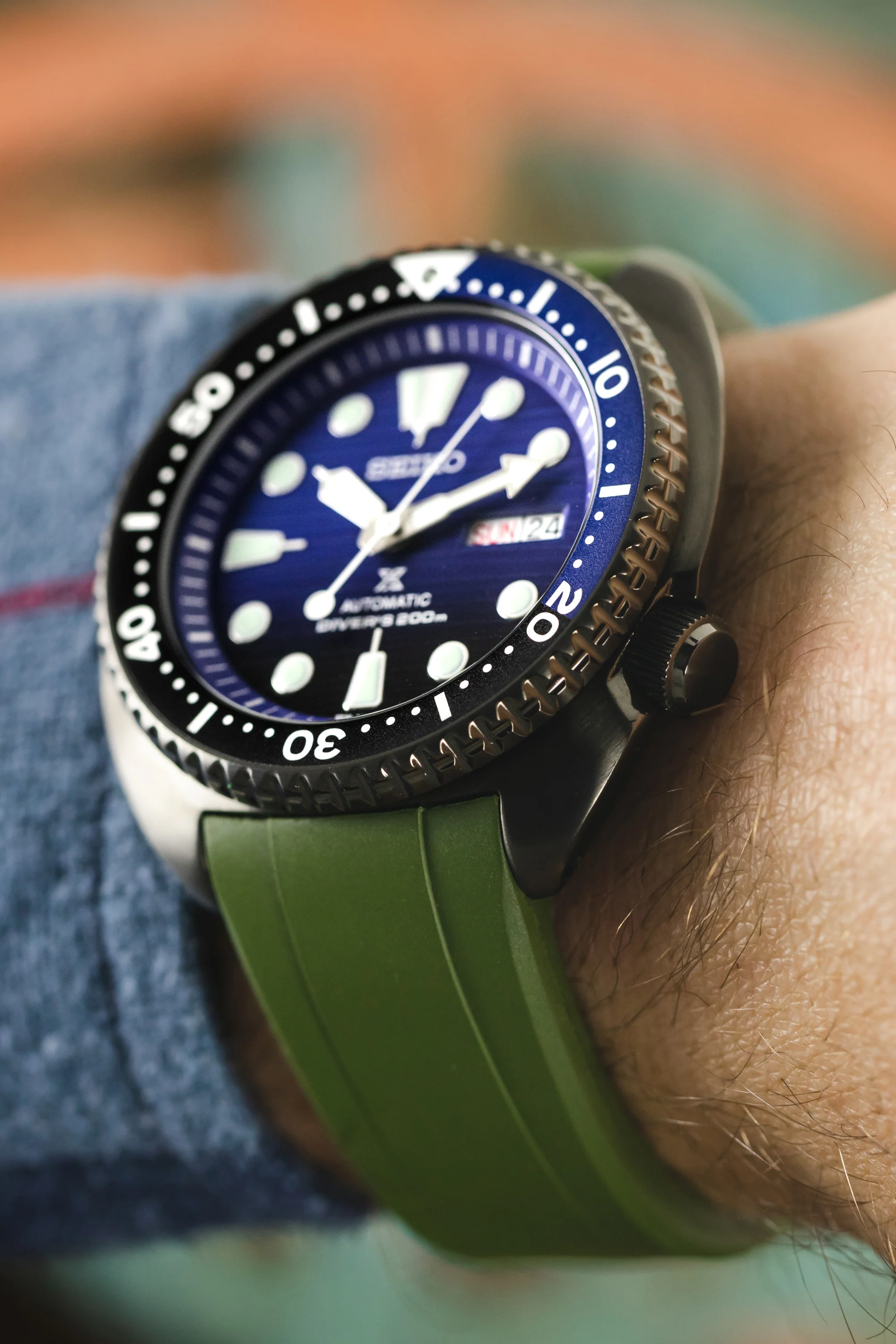 CRAFTER BLUE CB08 Rubber Watch Strap for Seiko "New" Turtle Series – GREEN - Image 2
