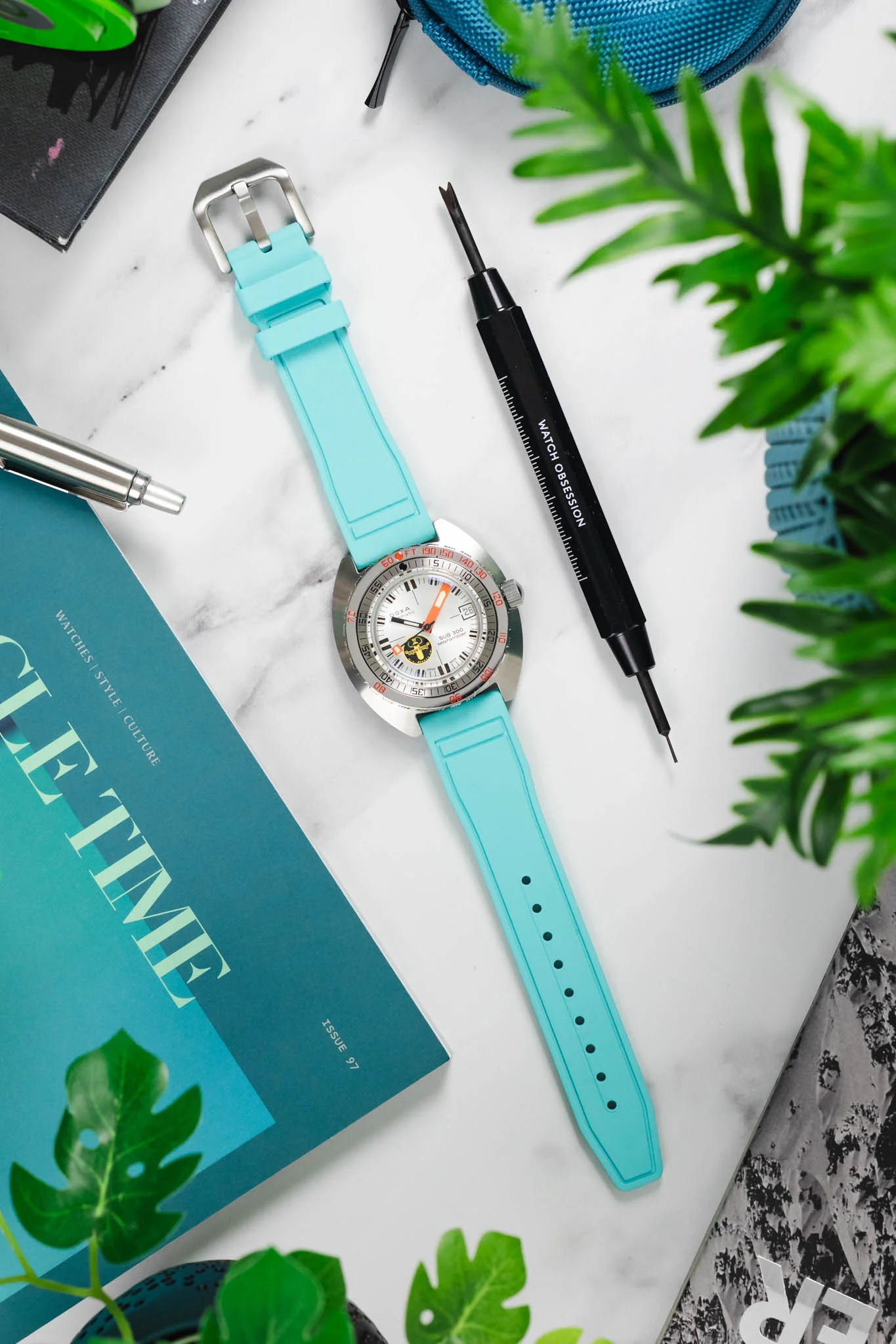 CRAFTER BLUE UX07 Turquoise FKM Rubber Watch Strap - Image 8