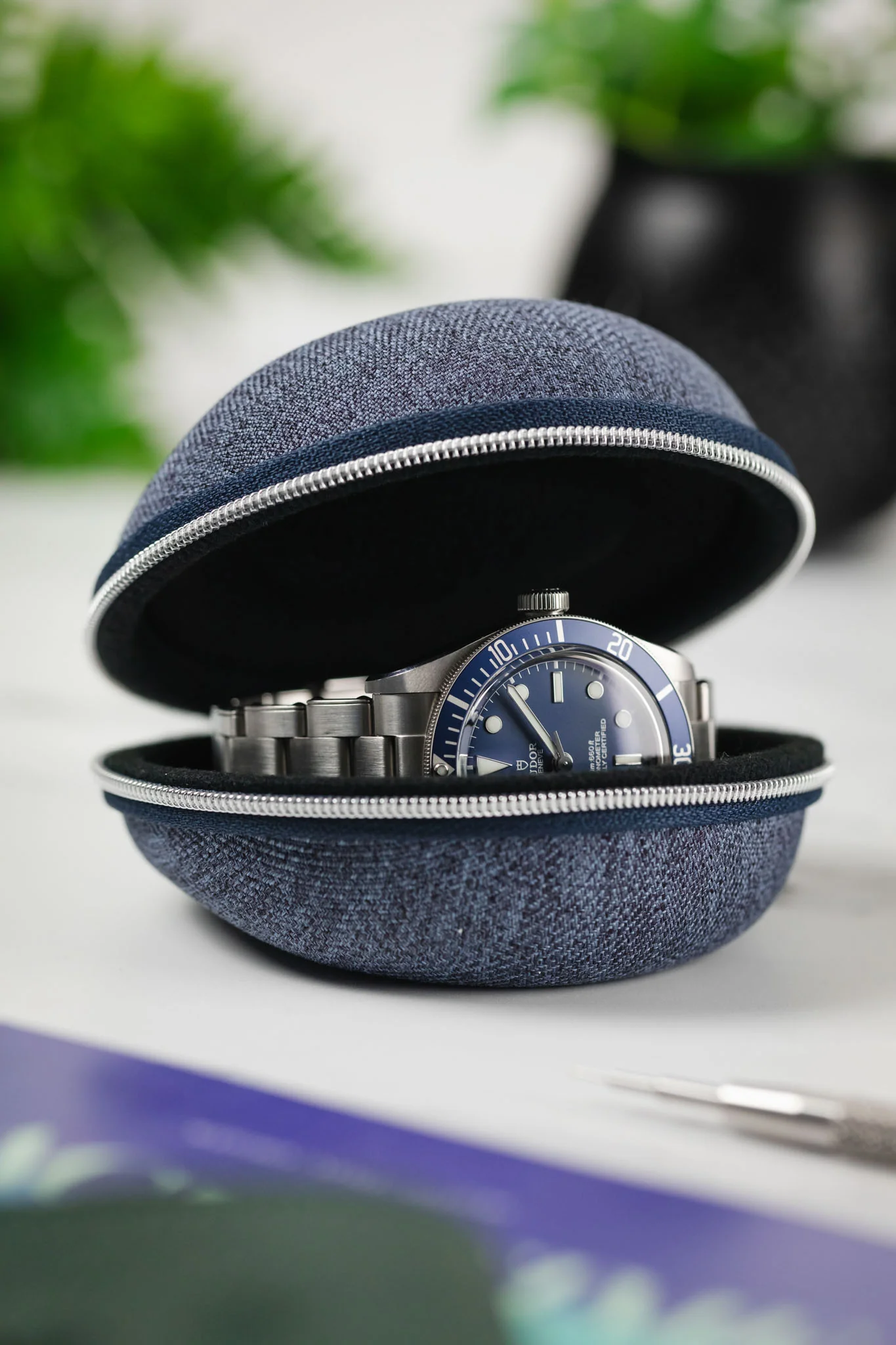 Oyster - 1 Watch Travel Case - Denim Blue - Image 2