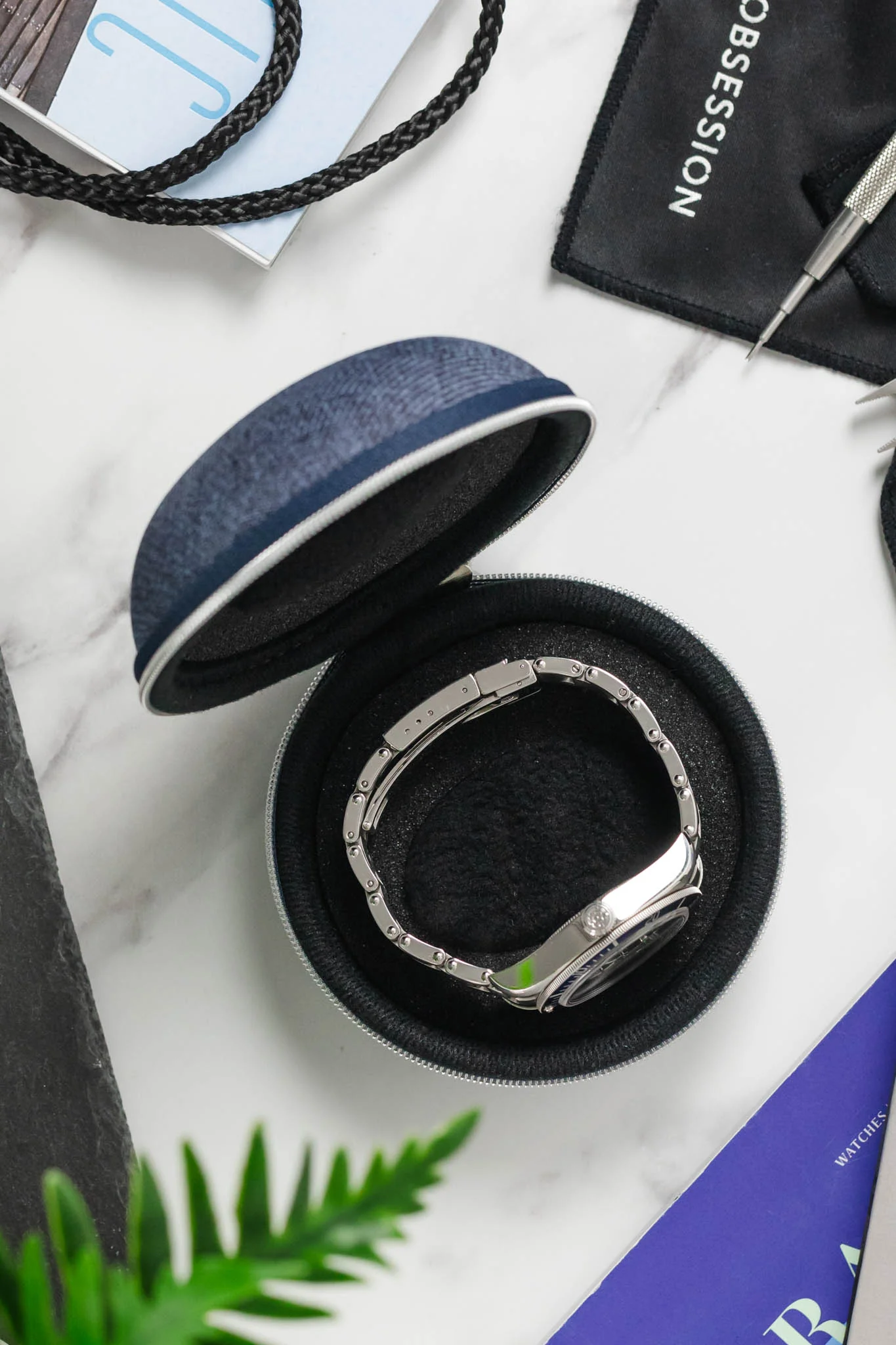 Oyster - 1 Watch Travel Case - Denim Blue - Image 6
