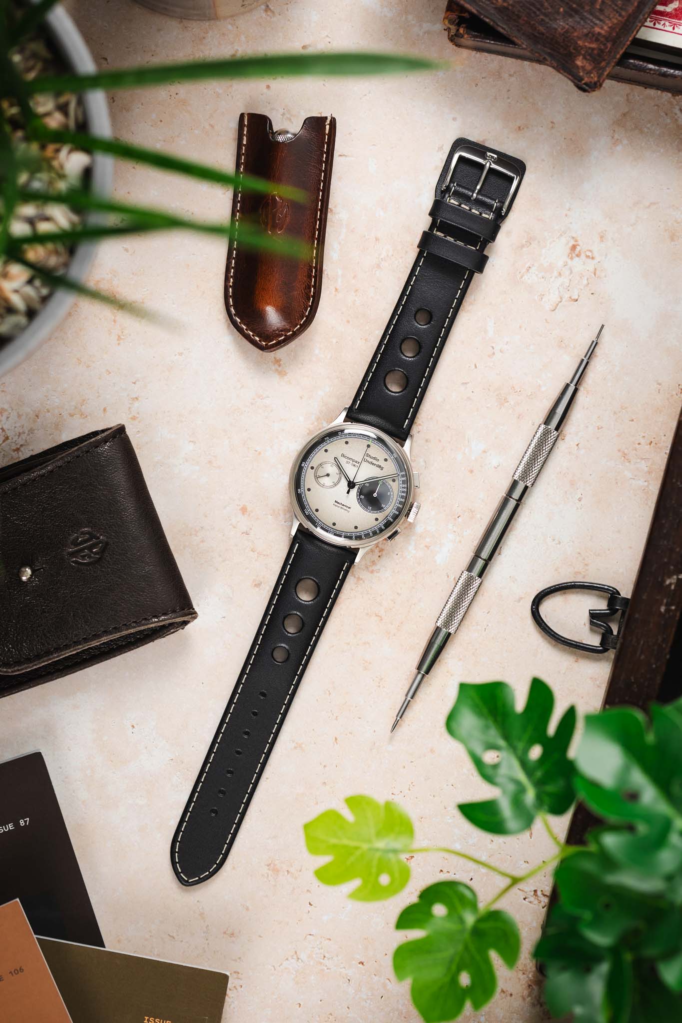 Di-Modell AVUS Leather Racing Watch Strap in BLACK - Image 8