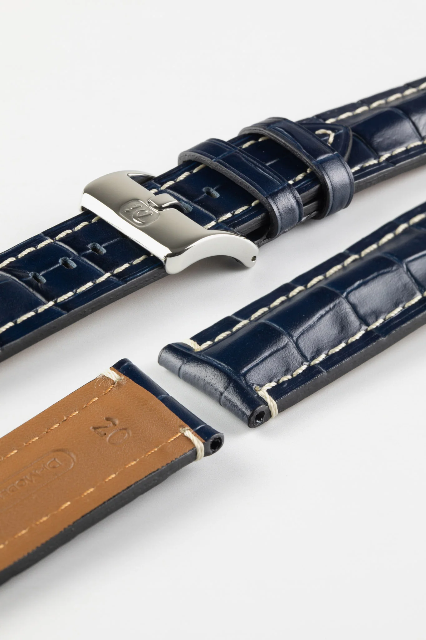Di-Modell BALI CHRONO Alligator-Embossed Padded Watch Strap in BLUE - Image 7