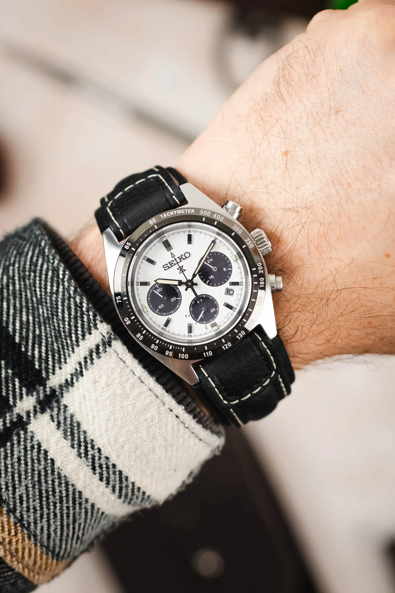 Di-Modell CHRONISSIMO Waterproof Leather Watch Strap in BLACK / WHITE - Image 2