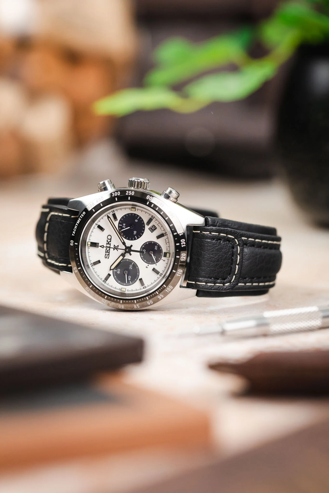 Di-Modell CHRONISSIMO Waterproof Leather Watch Strap in BLACK / WHITE - Image 4
