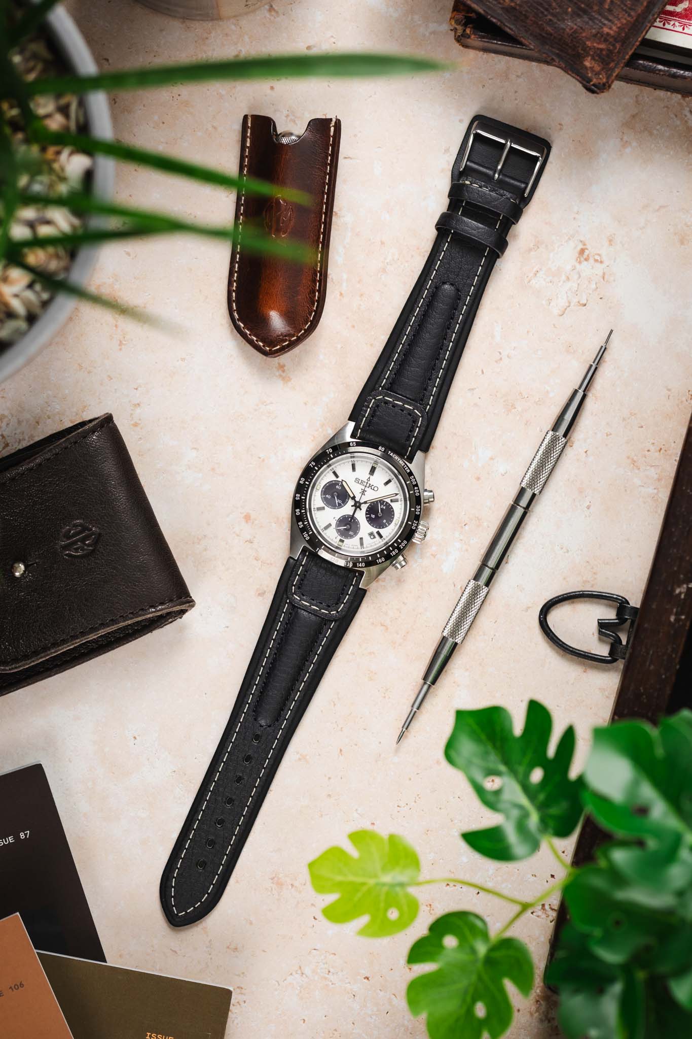 Di-Modell CHRONISSIMO Waterproof Leather Watch Strap in BLACK / WHITE - Image 9