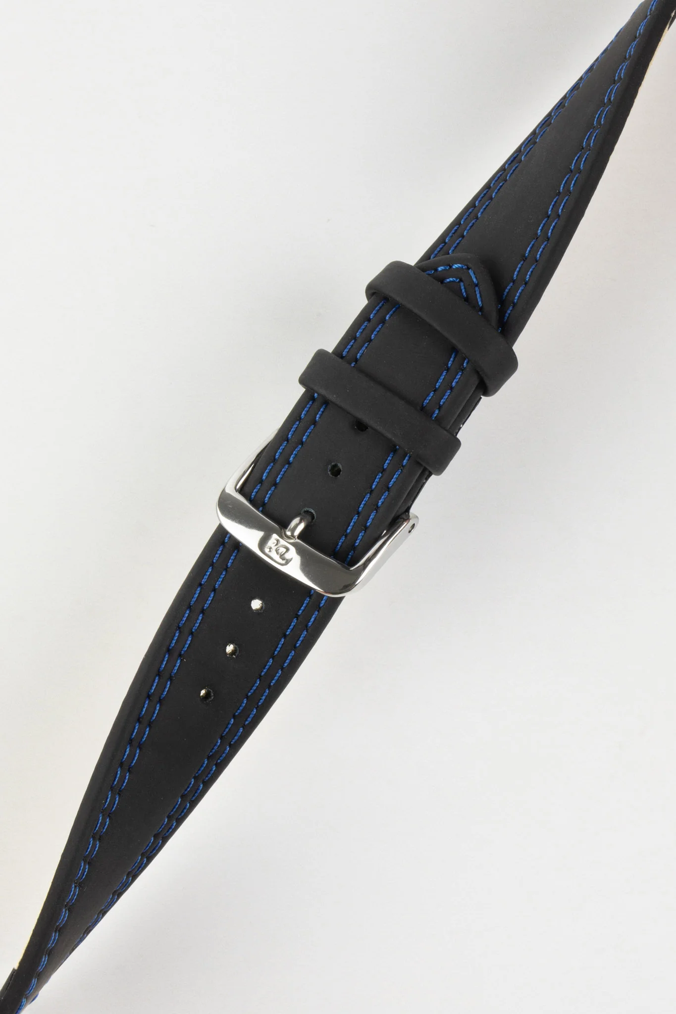 Di-Modell COLORADO Rubber-Coated Leather Watch Strap in BLACK with BLUE Stitch - Image 4