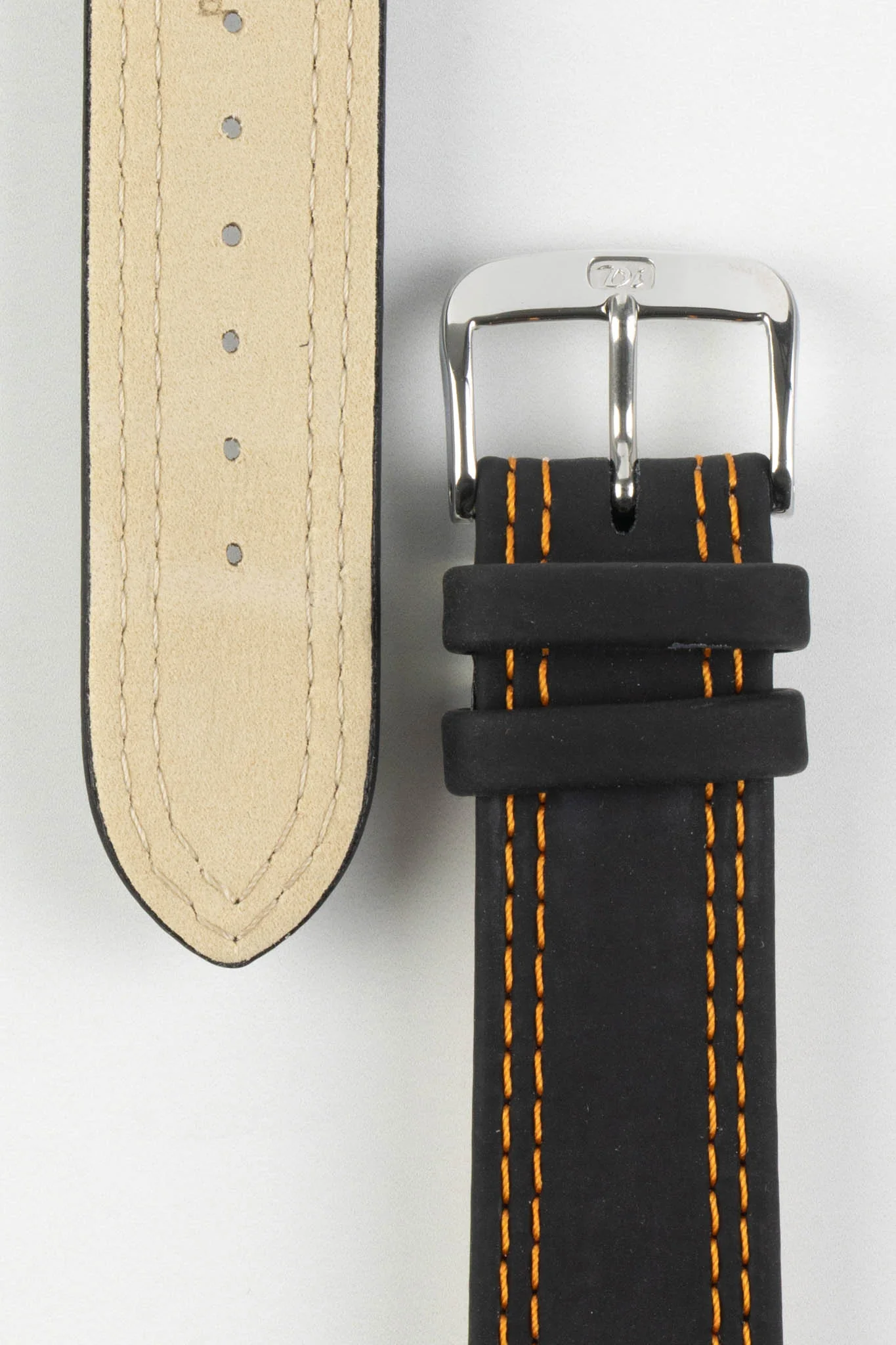 Di-Modell COLORADO Rubber-Coated Leather Watch Strap in BLACK with ORANGE Stitch - Image 3