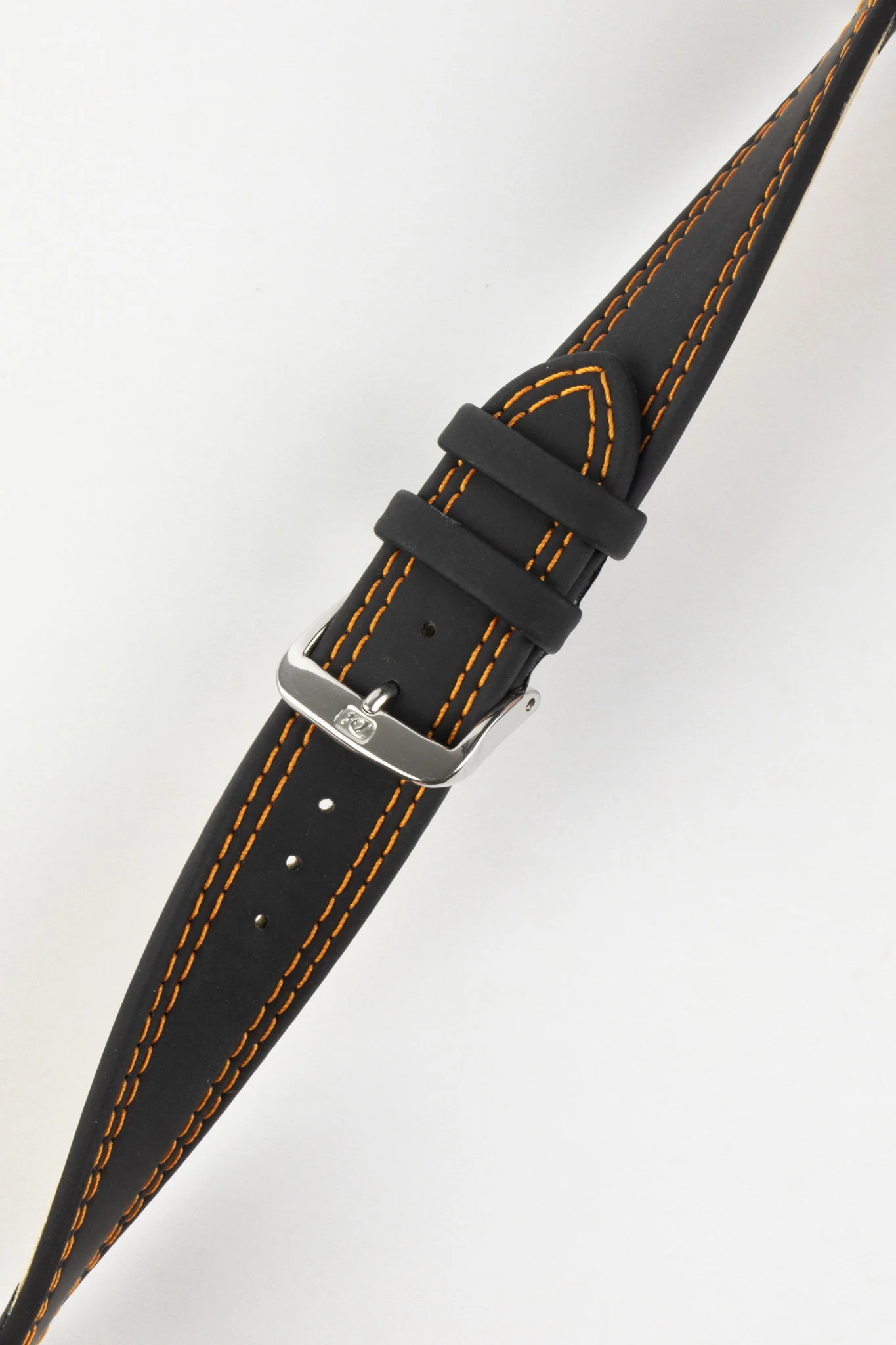 Di-Modell COLORADO Rubber-Coated Leather Watch Strap in BLACK with ORANGE Stitch - Image 4