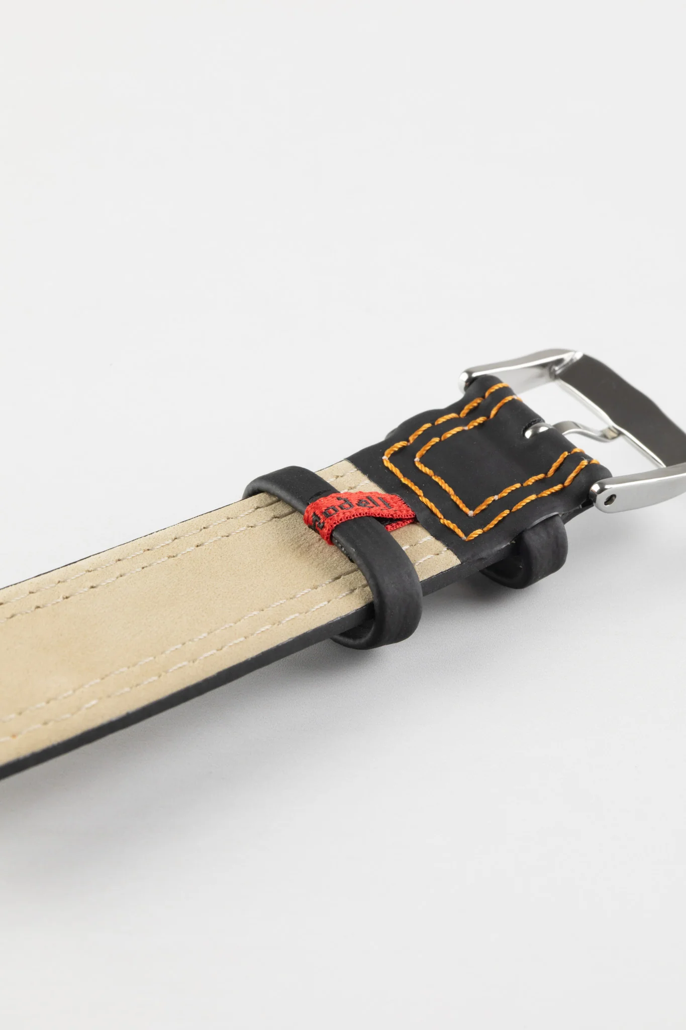 Di-Modell COLORADO Rubber-Coated Leather Watch Strap in BLACK with ORANGE Stitch - Image 6