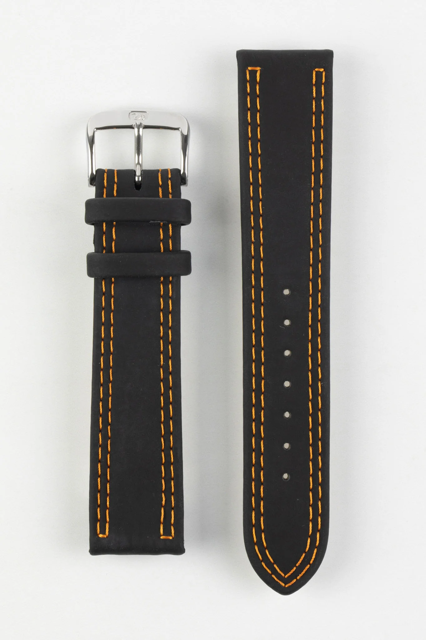 Di-Modell COLORADO Rubber-Coated Leather Watch Strap in BLACK with ORANGE Stitch - Image 7