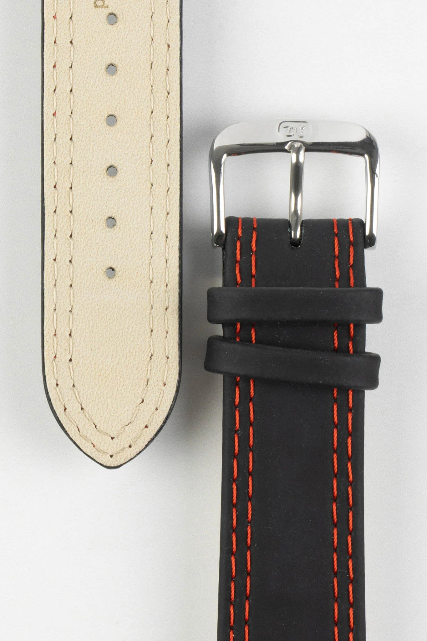 Di-Modell COLORADO Rubber-Coated Leather Watch Strap in BLACK with RED Stitching - Image 3
