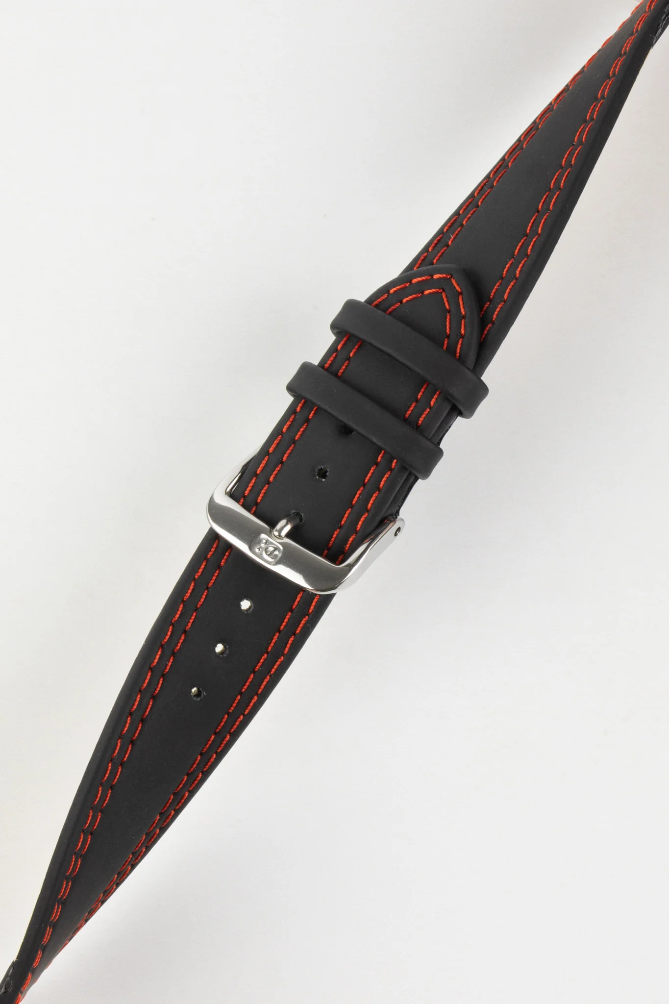 Di-Modell COLORADO Rubber-Coated Leather Watch Strap in BLACK with RED Stitching - Image 4