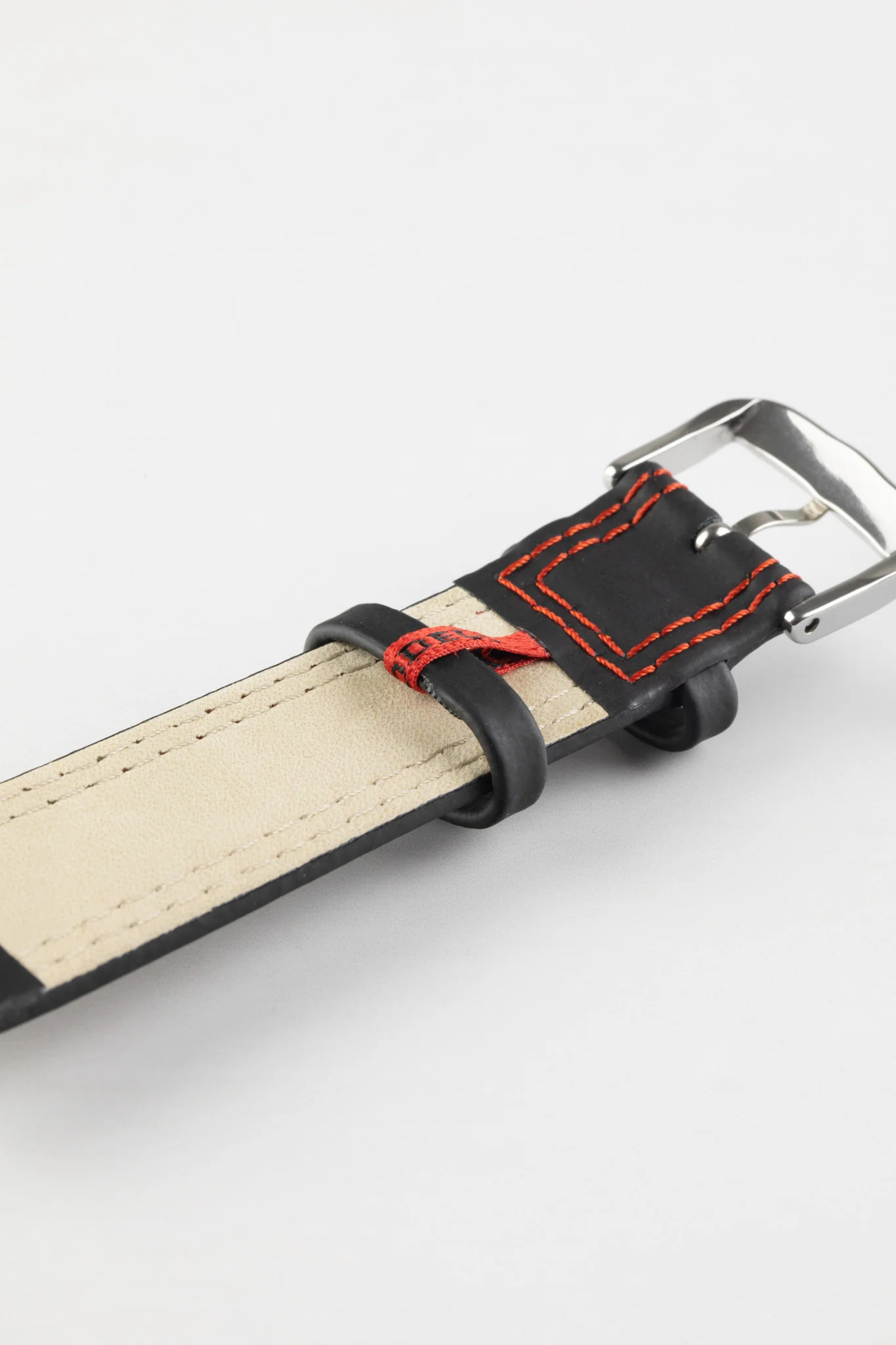 Di-Modell COLORADO Rubber-Coated Leather Watch Strap in BLACK with RED Stitching - Image 6