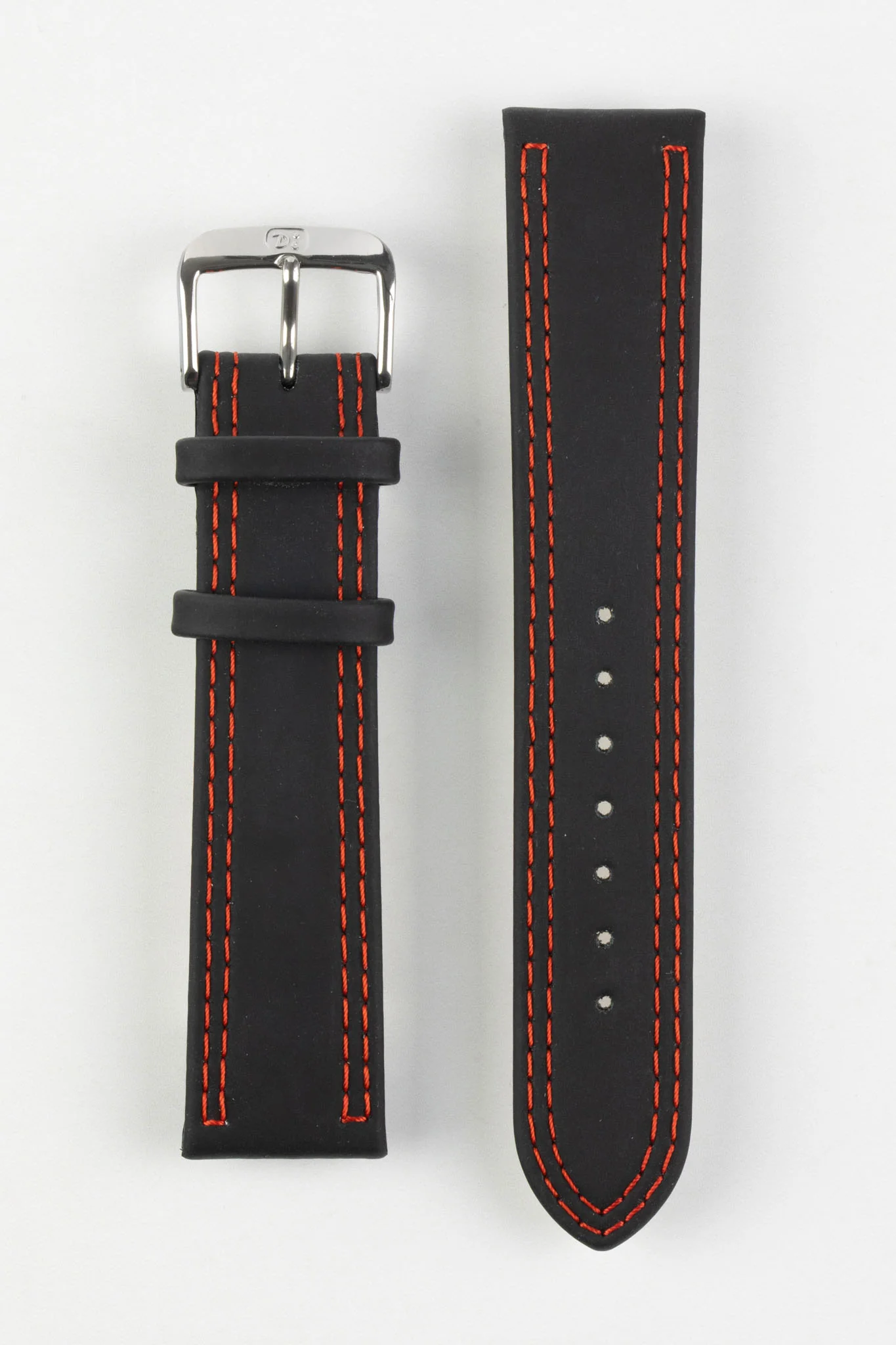 Di-Modell COLORADO Rubber-Coated Leather Watch Strap in BLACK with RED Stitching - Image 7