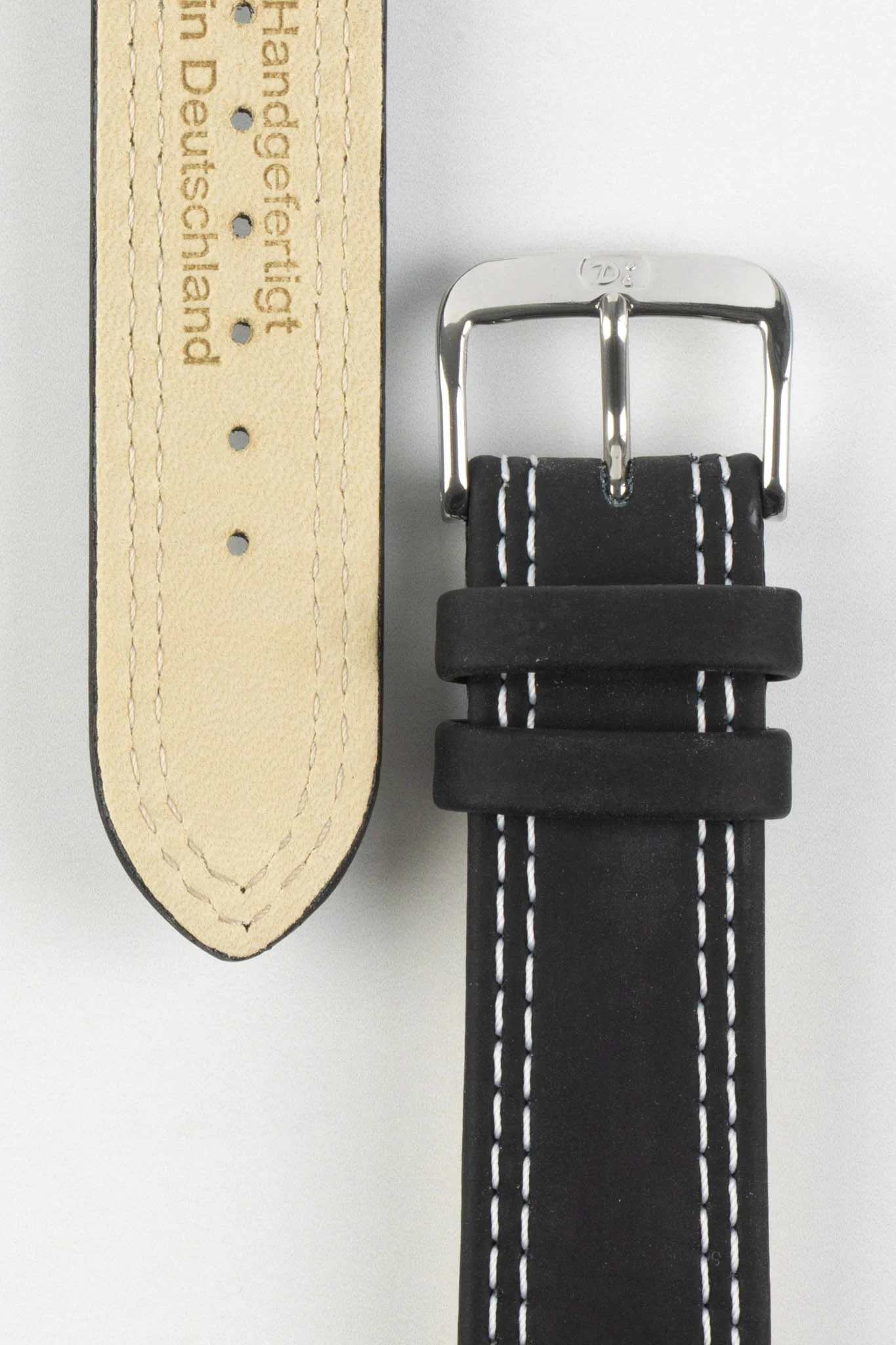 Di-Modell COLORADO Rubber-Coated Leather Watch Strap in BLACK with WHITE Stitch - Image 3