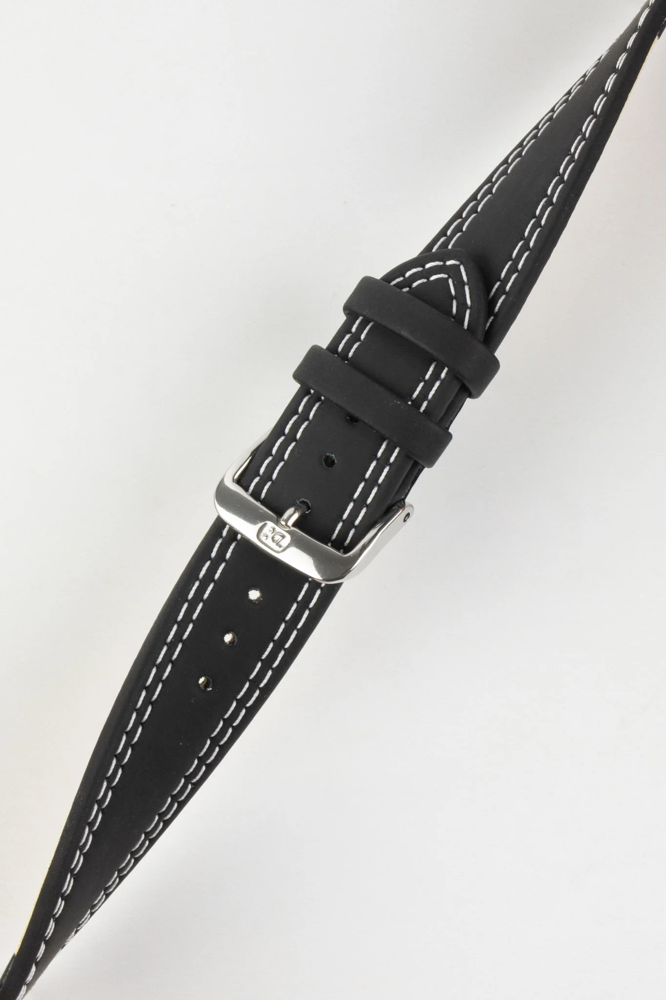 Di-Modell COLORADO Rubber-Coated Leather Watch Strap in BLACK with WHITE Stitch - Image 4