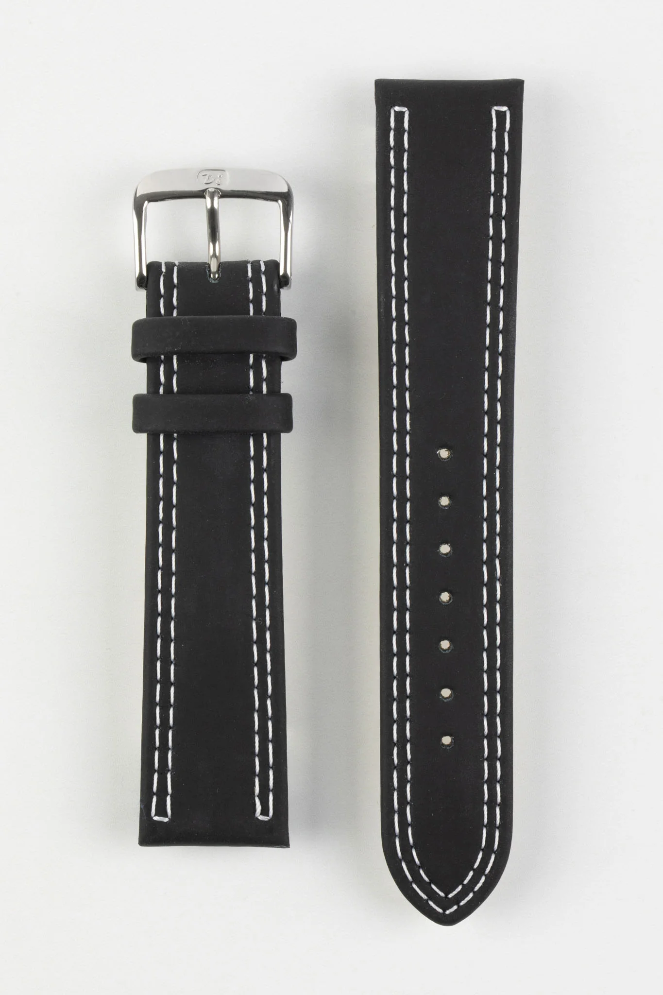 Di-Modell COLORADO Rubber-Coated Leather Watch Strap in BLACK with WHITE Stitch - Image 7