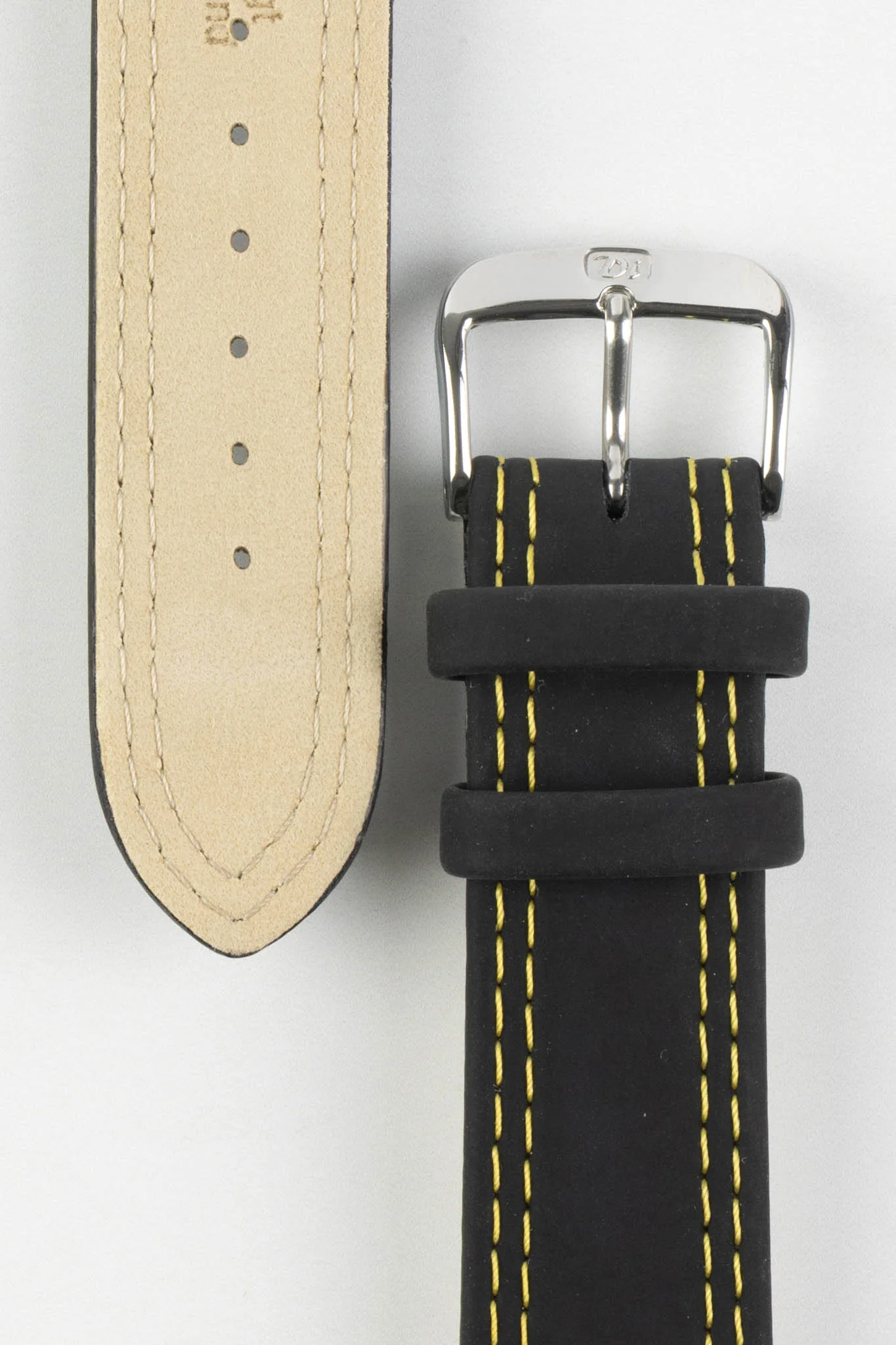 Di-Modell COLORADO Rubber-Coated Leather Watch Strap in BLACK with YELLOW Stitch - Image 3