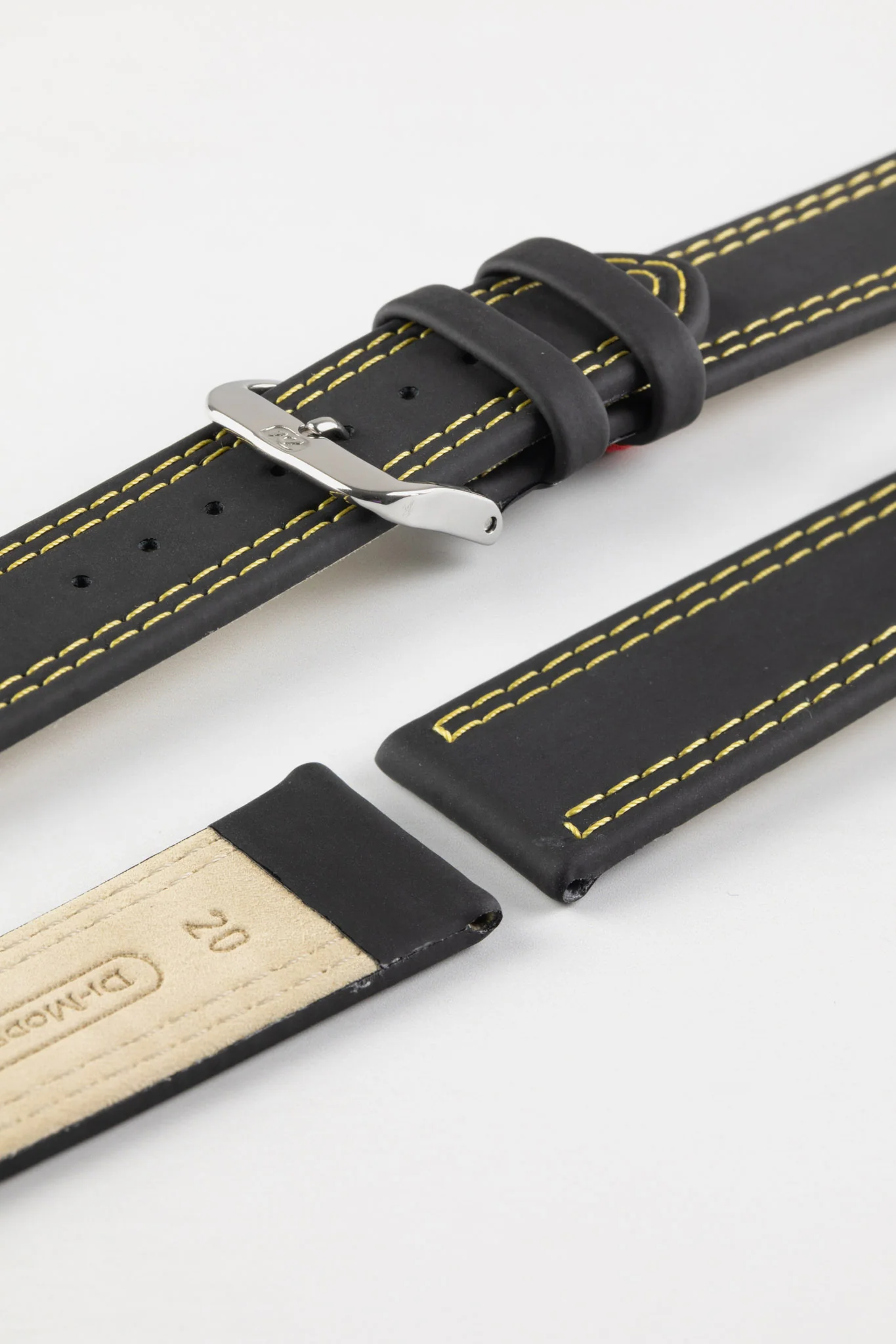 Di-Modell COLORADO Rubber-Coated Leather Watch Strap in BLACK with YELLOW Stitch - Image 5
