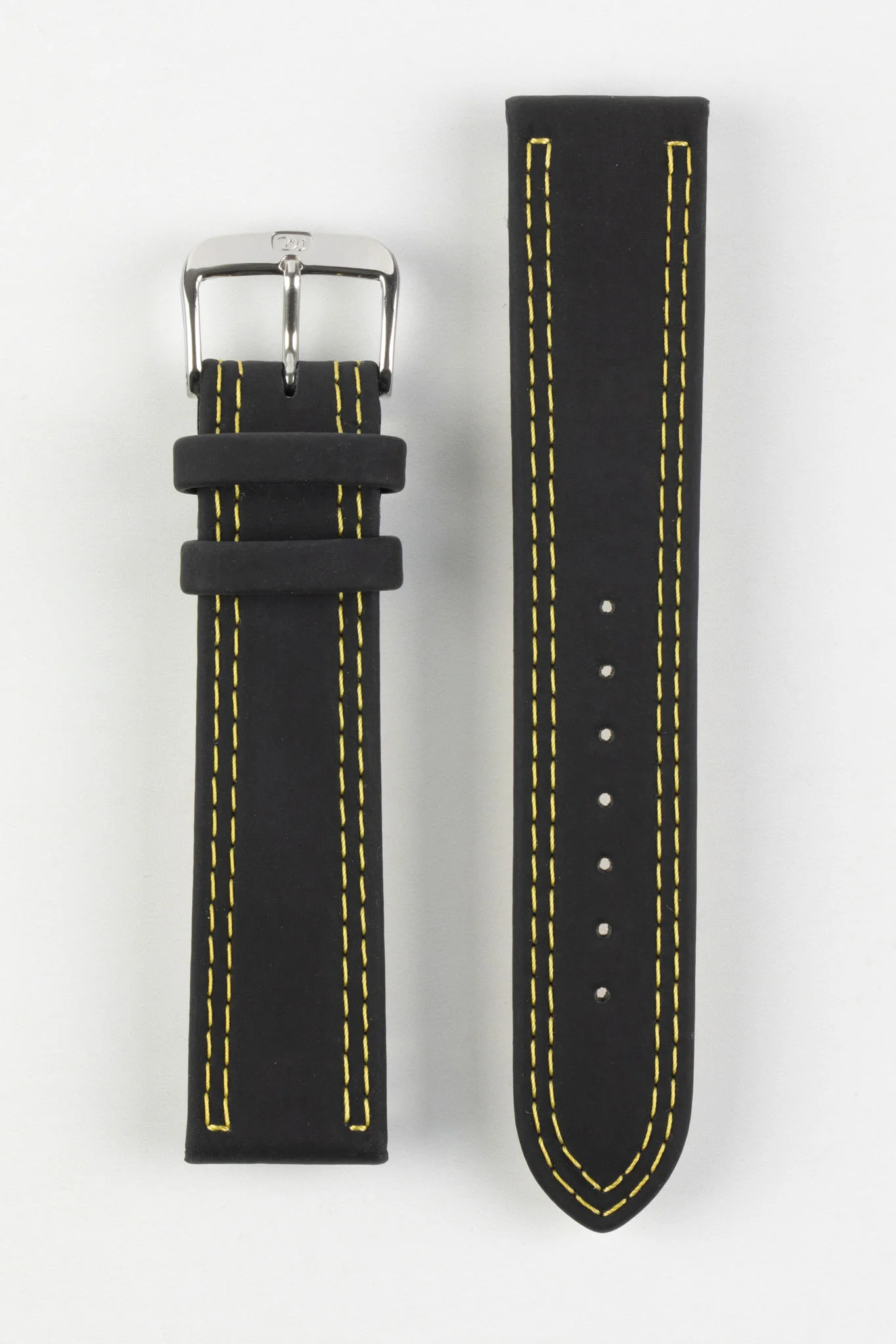 Di-Modell COLORADO Rubber-Coated Leather Watch Strap in BLACK with YELLOW Stitch - Image 7