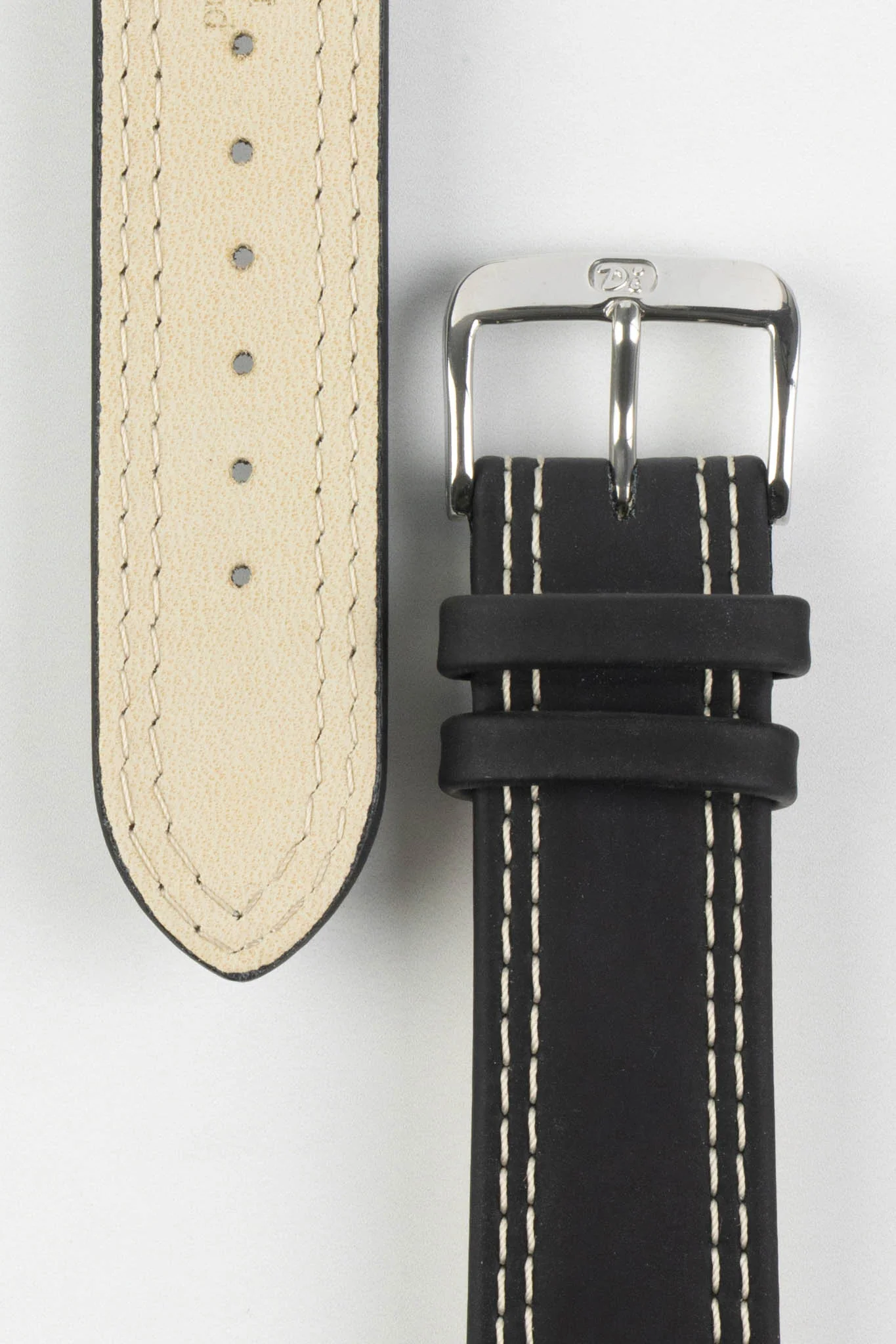 Di-Modell COLORADO Rubber-Coated Leather Watch Strap in BLACK with BEIGE Stitch - Image 3