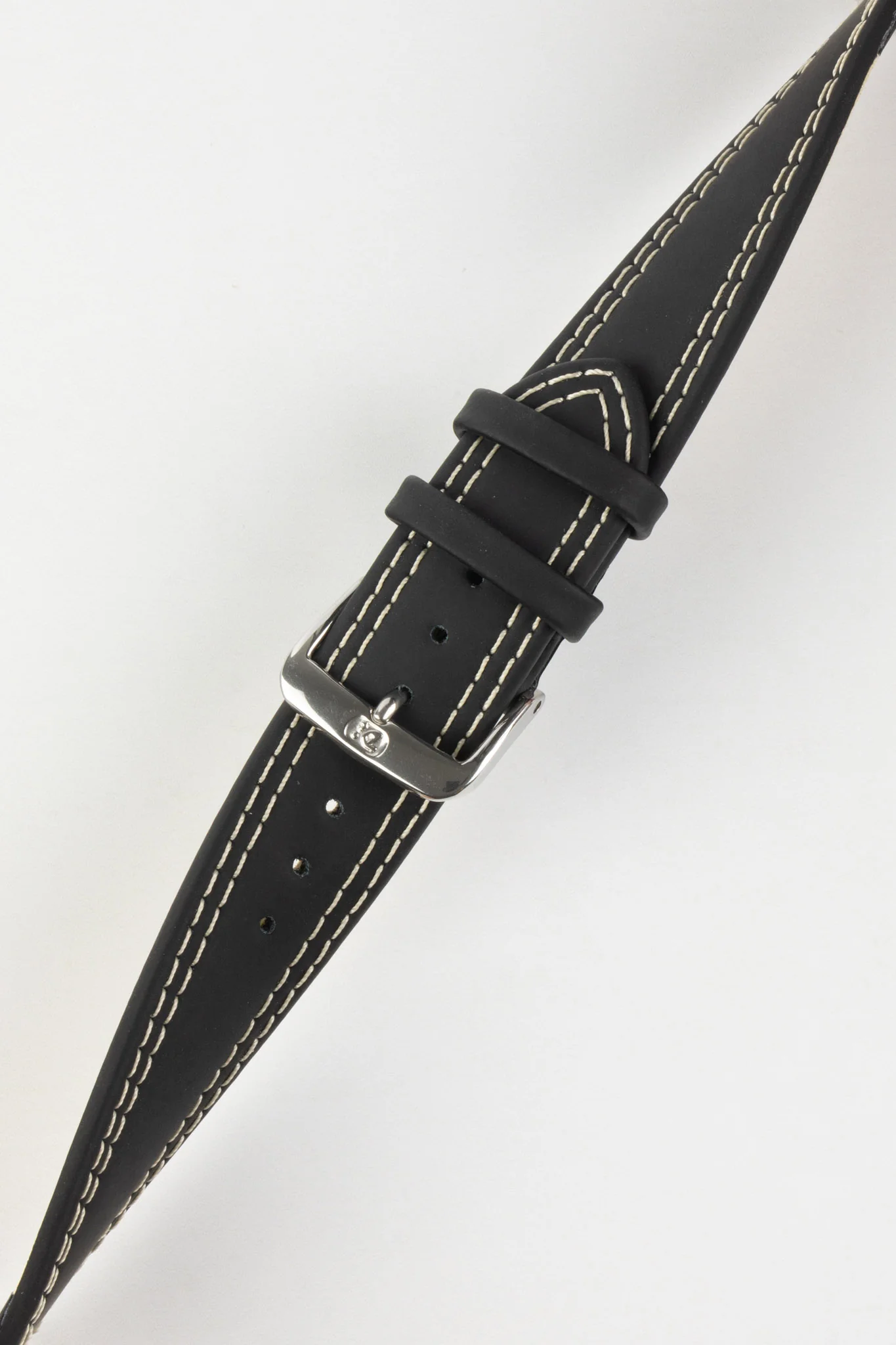 Di-Modell COLORADO Rubber-Coated Leather Watch Strap in BLACK with BEIGE Stitch - Image 4
